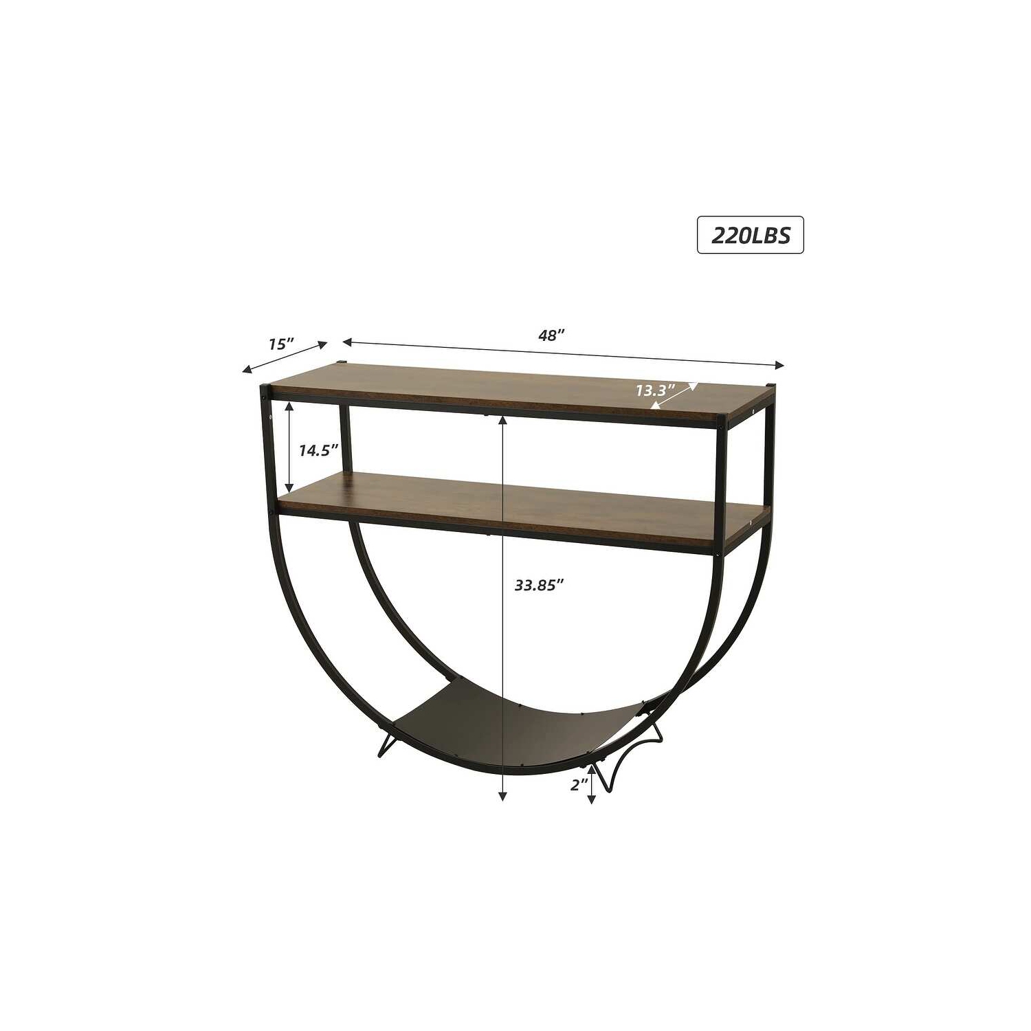 U-HOMY 48L x 15W x 34H inch Modern Arc-Shaped Console Table with Storage Shelves - Black