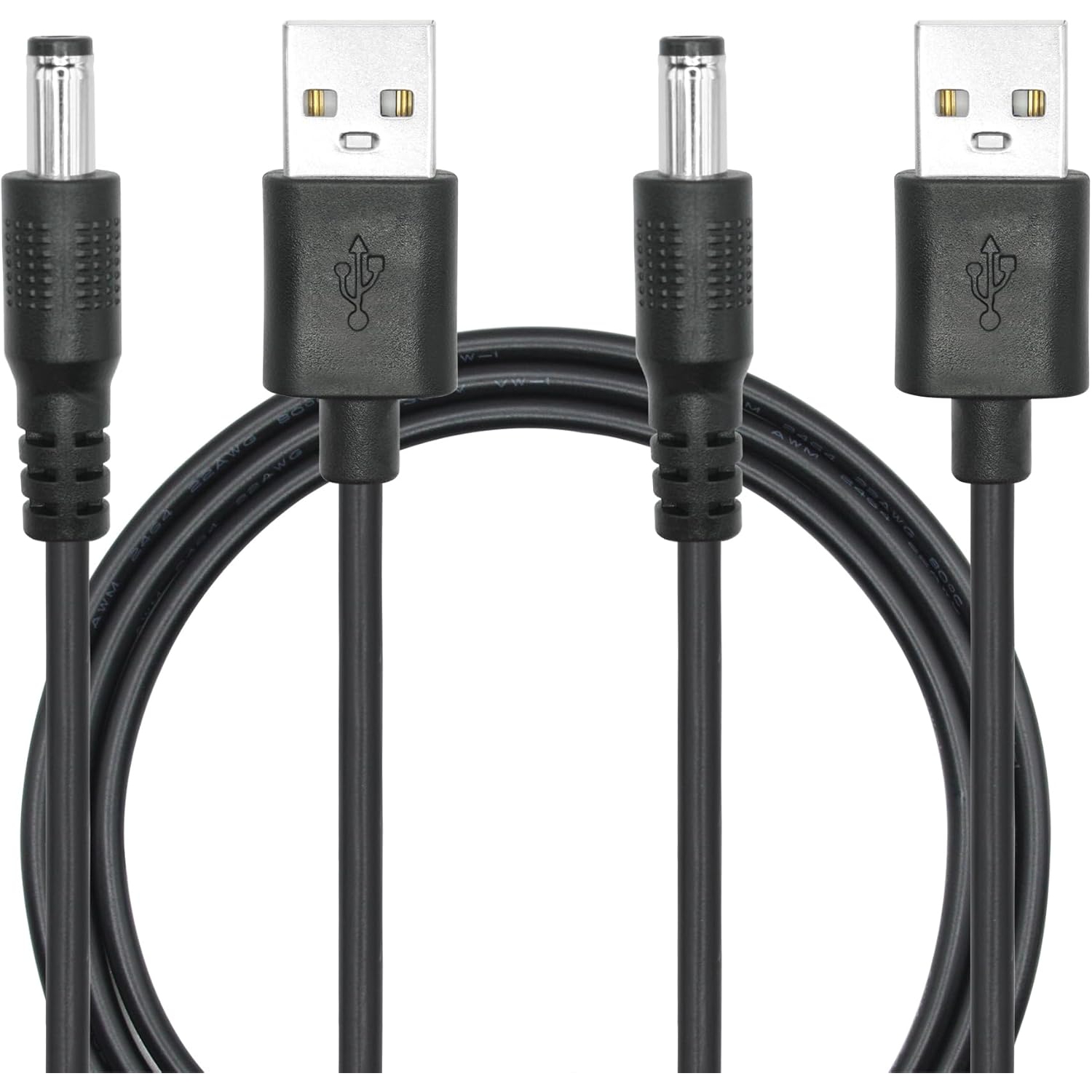 2 câble d'alimentation USB à DC 5,5&nbsp;mm x 2,5&nbsp;mm de 3 pi, USB 2,0&nbsp;A mâle à DC 5,5&nbsp;mm x fiche mâle 2,5&nbsp;mm câble d'alimentation