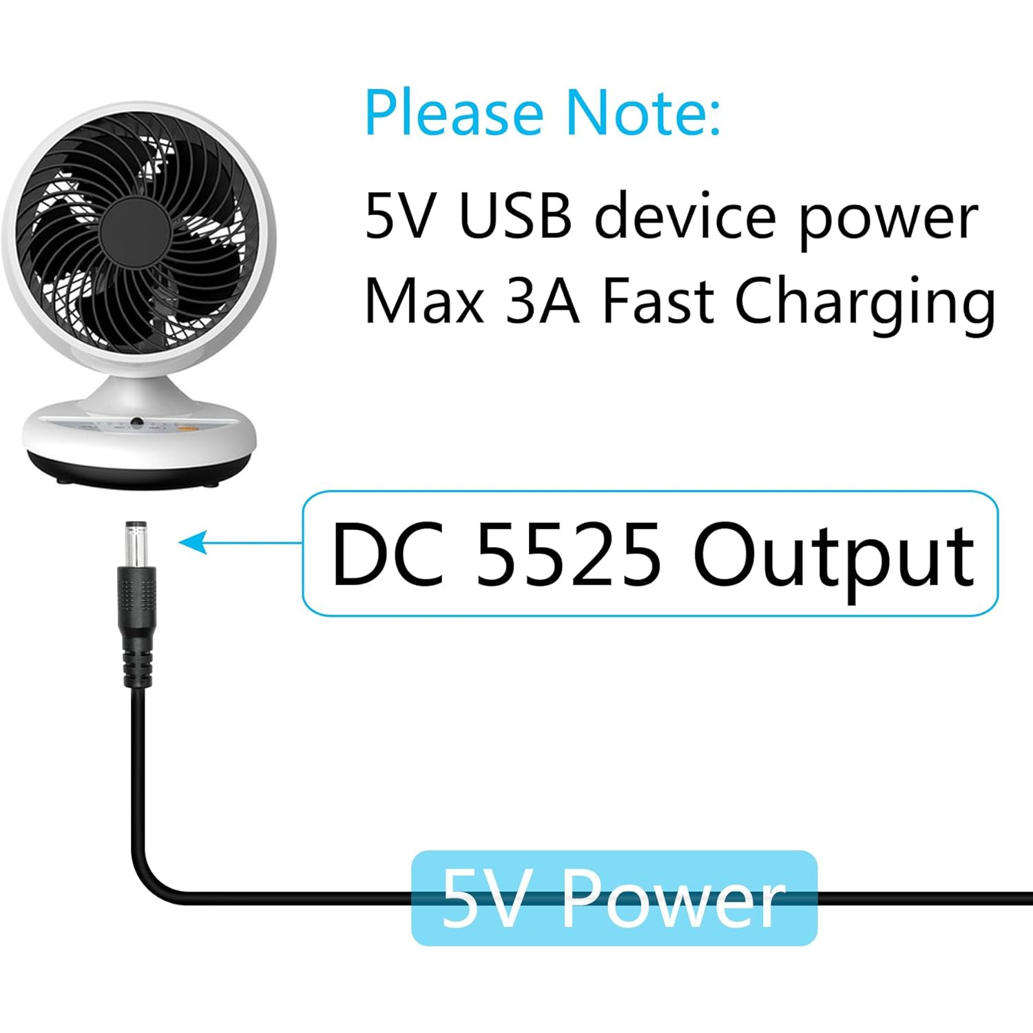 2 câble d'alimentation USB à DC 5,5 mm x 2,5 mm de 3 pi, USB 2,0 A mâle à DC 5,5 mm x fiche mâle 2,5 mm câble d'alimentation