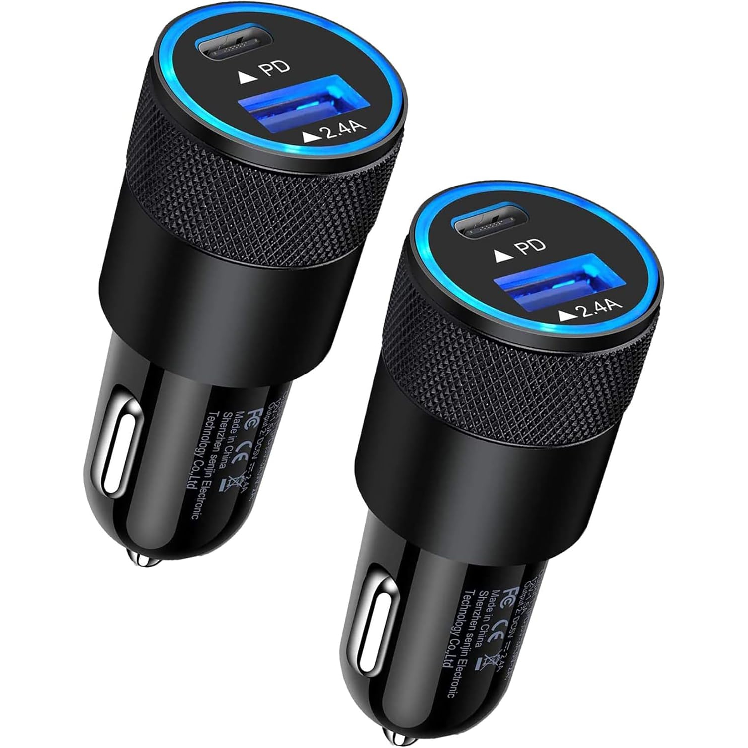 30W USB C Car Charger, [2Pack] PD 3.0 Fast Charge Dual Port USB Type C and 2.4a USB A Cargador Carro Lighter Adapter