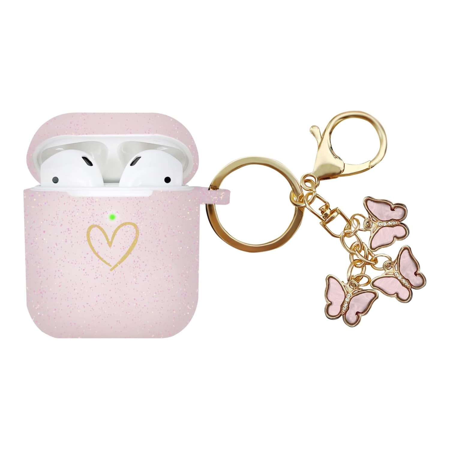 Compatible avec l'étui pour AirPods, l'étui en silicone souple avec motif de coeur doré pour AirPods de 2 et 1e génération