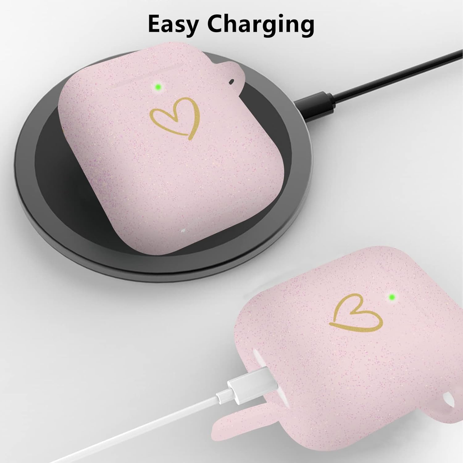 Compatible avec l'étui pour AirPods, l'étui en silicone souple avec motif de coeur doré pour AirPods de 2 et 1e génération