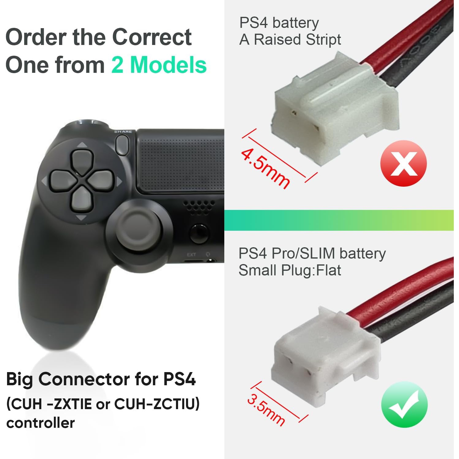 2pcs PS4 Controller y,2500mAh High Capacity,Compatible for PS4 Pro Slim Controller 2016 CUH-ZCT2