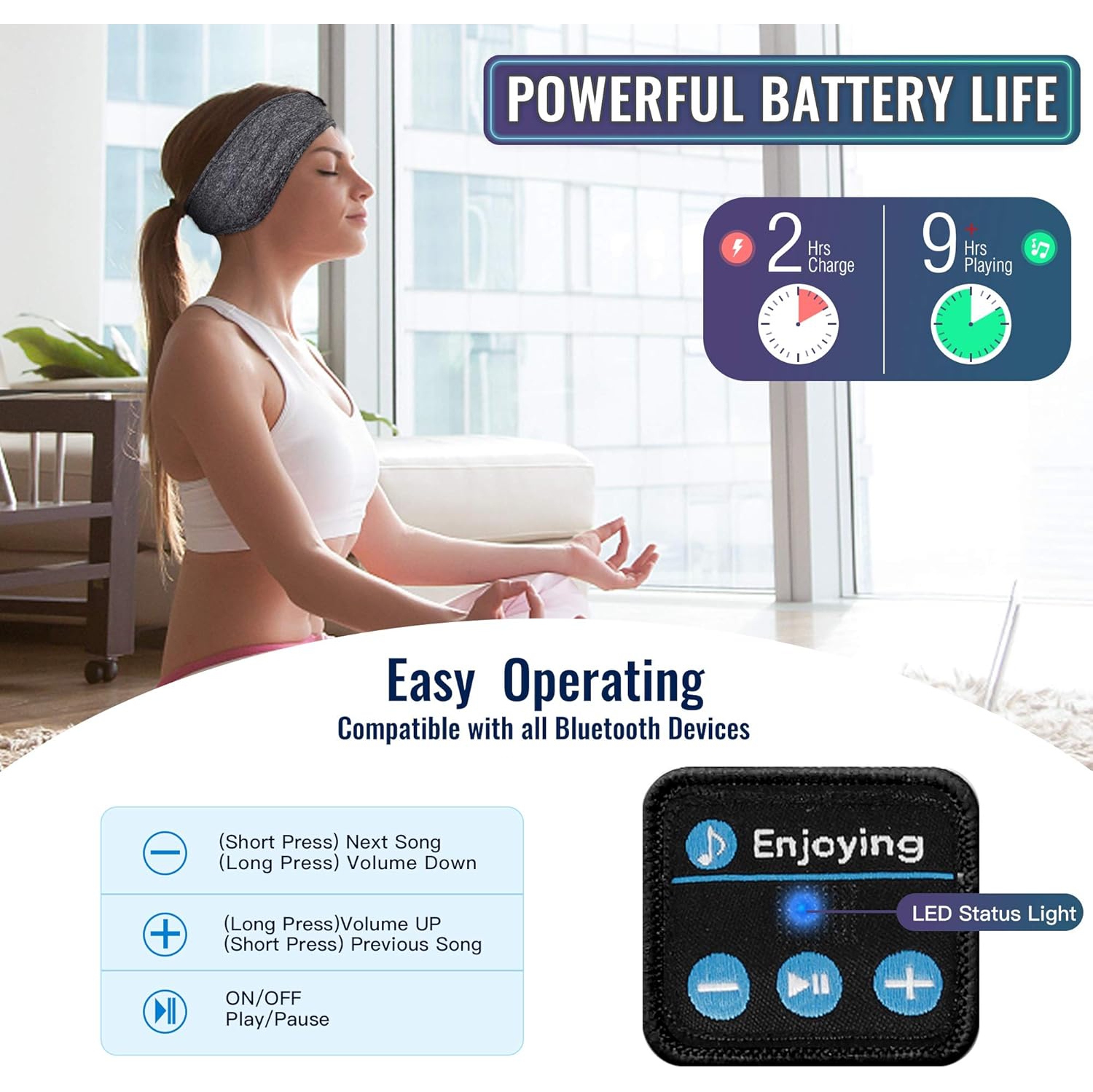 Sleep Headphones Bluetooth Sports Head, Sports Head Headphones with Ultra-Thin HD Stereo