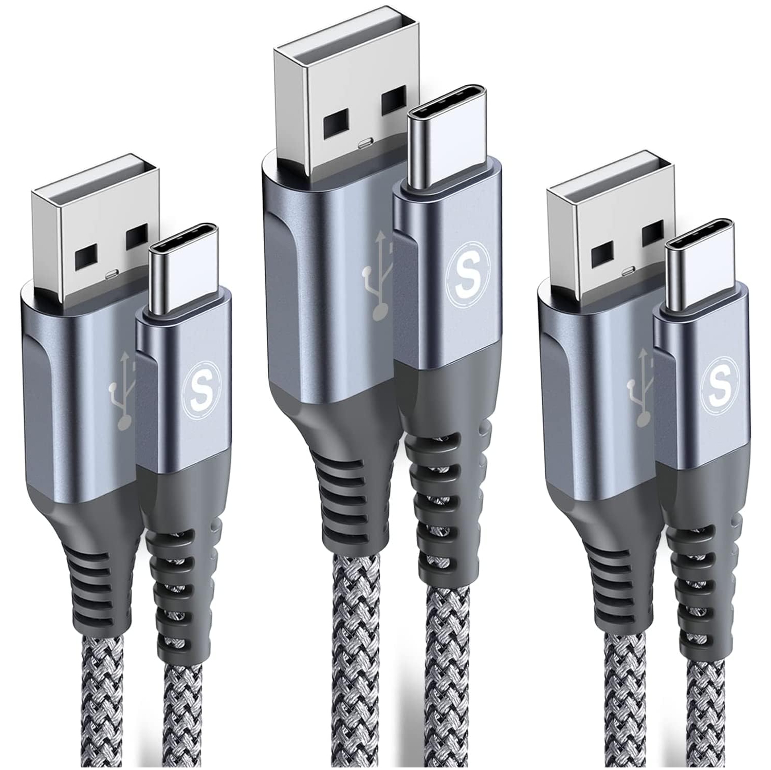 Câble USB de type C à chargement rapide [Paquet de 3, 3.3&nbsp;pi+6.6&nbsp;pi+6.6&nbsp;pi], chargeur USB-A à USB-C pour iPhone 16/15 Pro Max, cordon