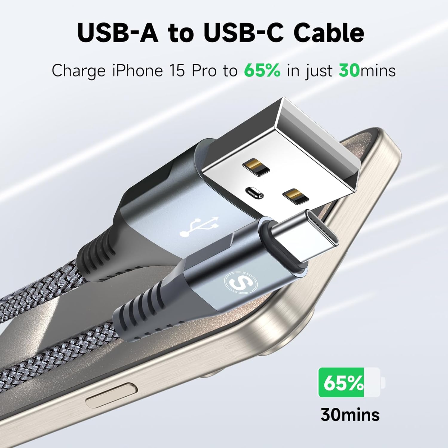 Câble USB de type C à chargement rapide [Paquet de 3, 3.3&nbsp;pi+6.6&nbsp;pi+6.6&nbsp;pi], chargeur USB-A à USB-C pour iPhone 16/15 Pro Max, cordon