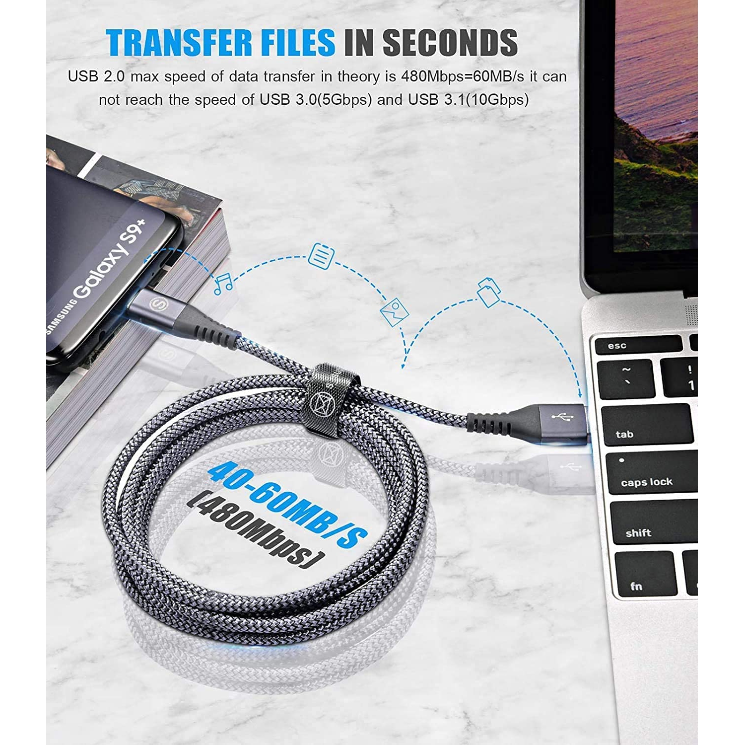 Câble USB de type C à chargement rapide [Paquet de 3, 3.3&nbsp;pi+6.6&nbsp;pi+6.6&nbsp;pi], chargeur USB-A à USB-C pour iPhone 16/15 Pro Max, cordon