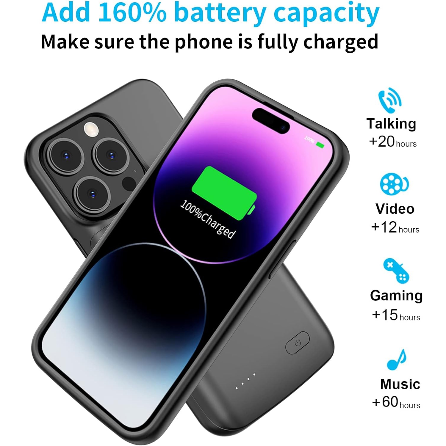 y Case for iPhone 14 Pro Max, 8500mAh Ultra-Slim Portable Charger Case Rechargeable y Pack Charging