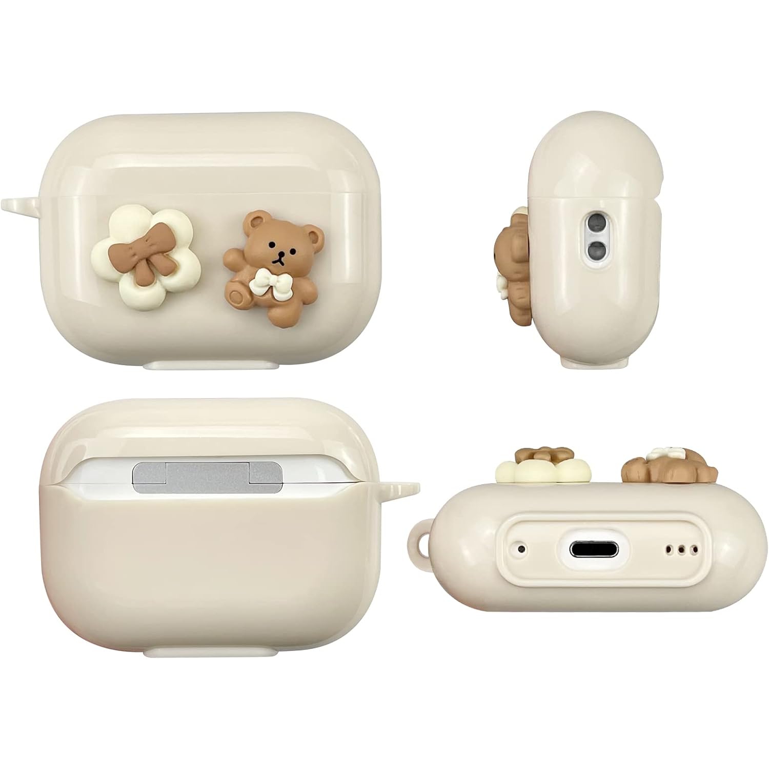 Cute Kawaii AirPods Pro 2 Case Cover, Lovely Flower Bear Design Smooth Soft Protective Cover for AirPod Pro 2nd