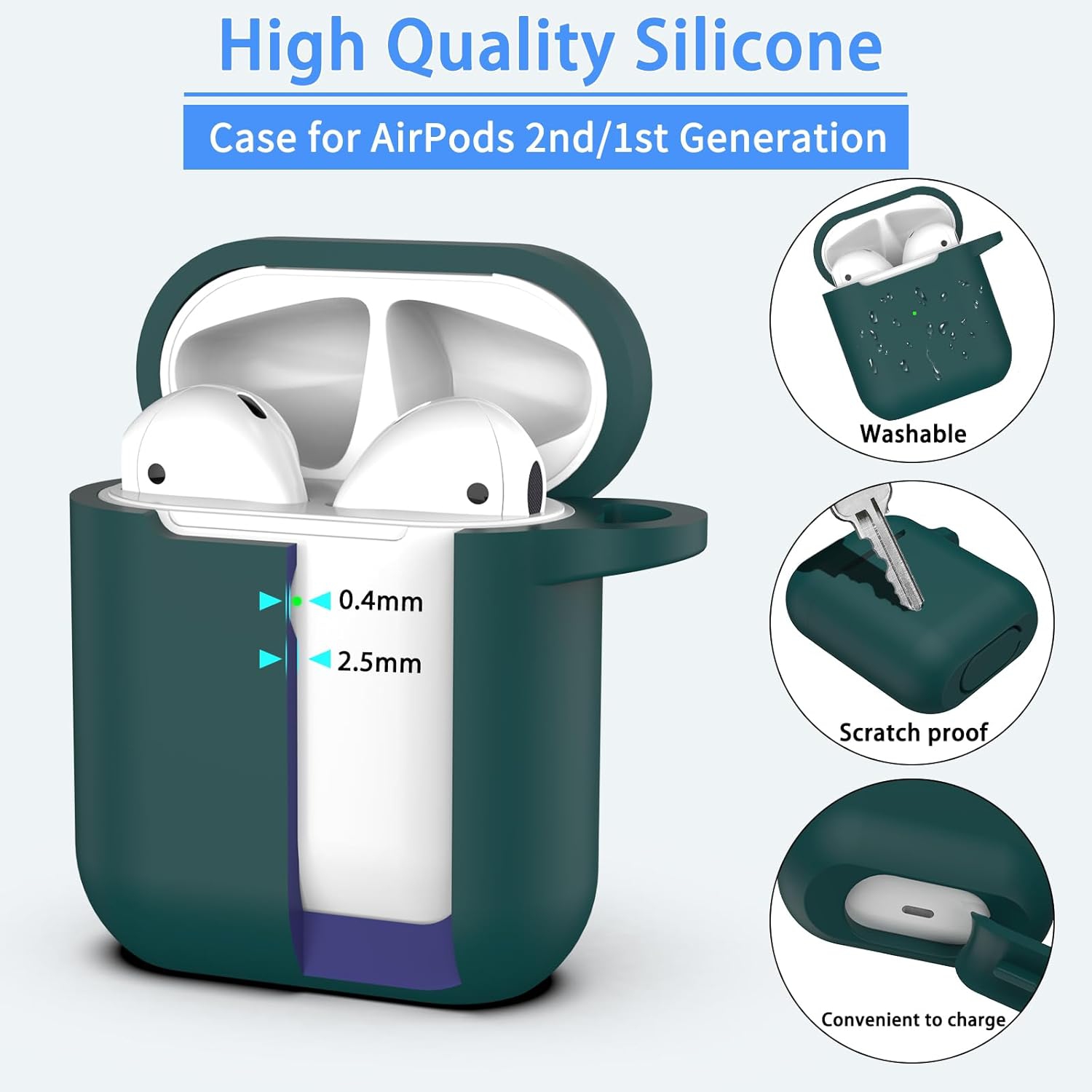 for AirPods Case Cover, Military Grade Anti-Fall Soft Silicone Shock-Absorbing Protective for AirPods 2&1
