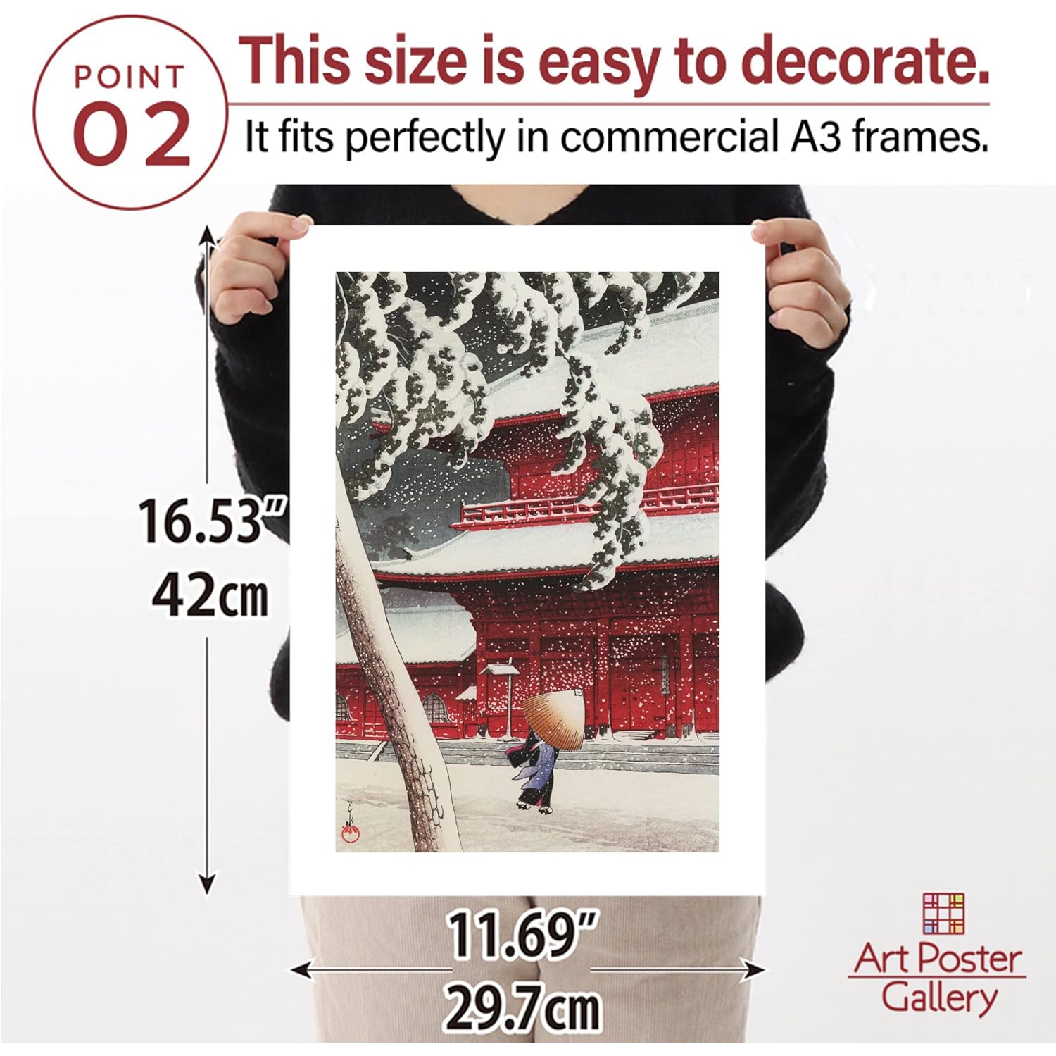 [Made in Japan] Affiche japonaise ing Hasui Kawase «&nbsp;Temple Zojo in Snow Shiba&nbsp;» 16,53&nbsp;poch×11,69&nbsp;poch(A3)＜papier d'art
