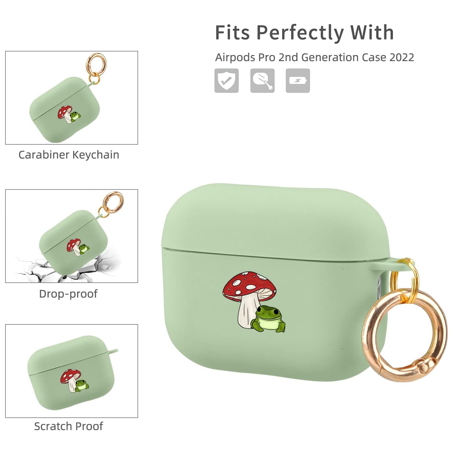 Compatible with Airpods Pro 2nd Generation Case, Cute AirPods Pro 2 Case Cover Mushroom Frog Printed Protective