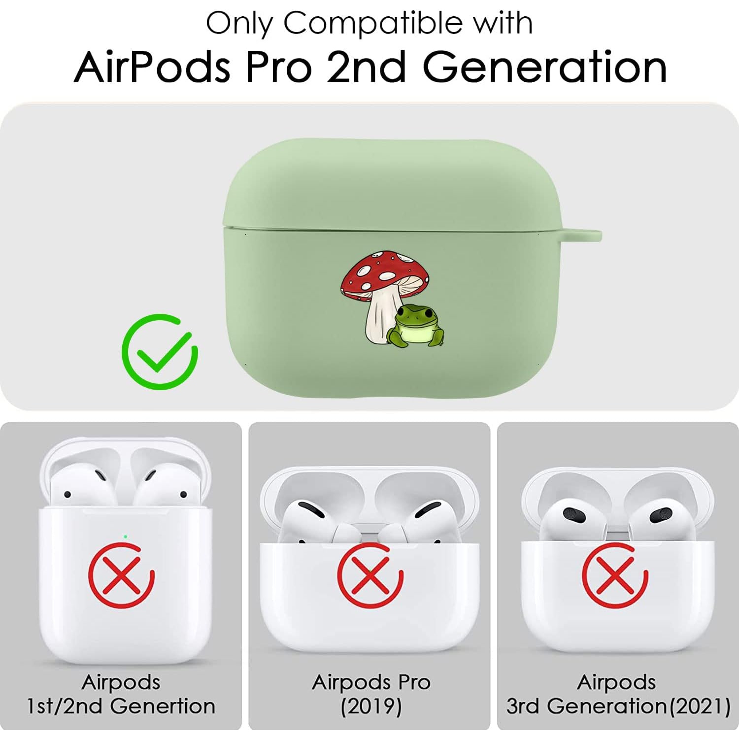 Compatible with Airpods Pro 2nd Generation Case, Cute AirPods Pro 2 Case Cover Mushroom Frog Printed Protective