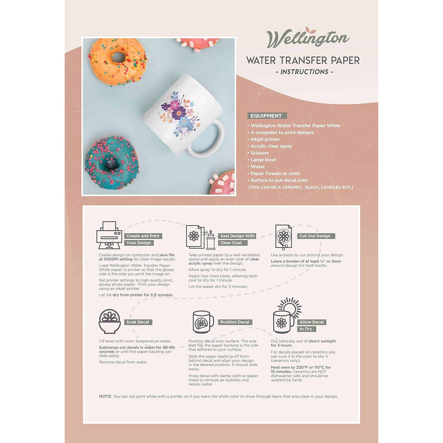 Wellington, Waterslide Decal Paper INKJET WHITE 20 Sheets A4 Size