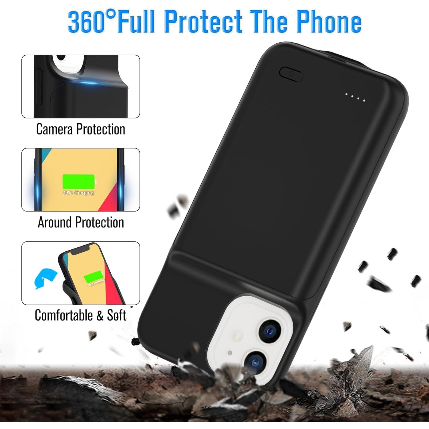 iPhone 12 Mini y Case, 6000mAh Portable Protective iPhone 12 Mini Charging Case, Rechargeable Extended