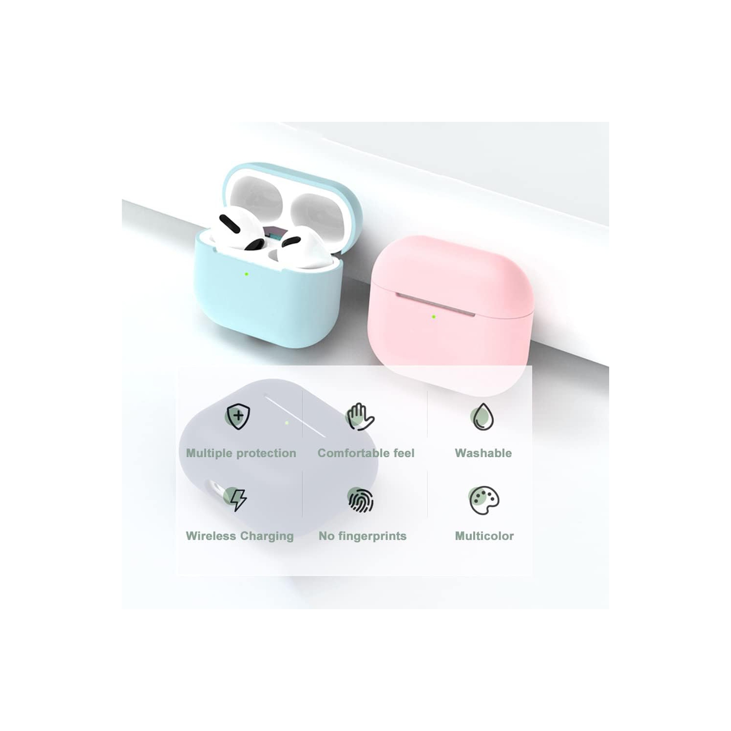 Silicone Case Cover for Airpods Pro with Carabiner,Protective Soft TPU Skin Case Waterproof Shockproof Cover