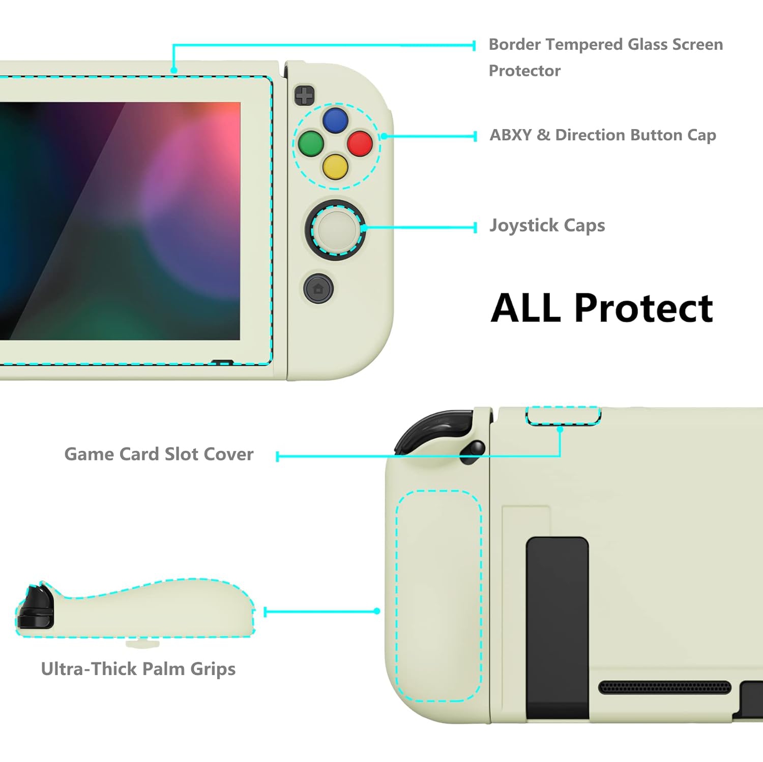 ZealProtect Soft Protective Case for Nintendo Switch with Tempered Gl Screen Protector & Thumb Grip Caps &
