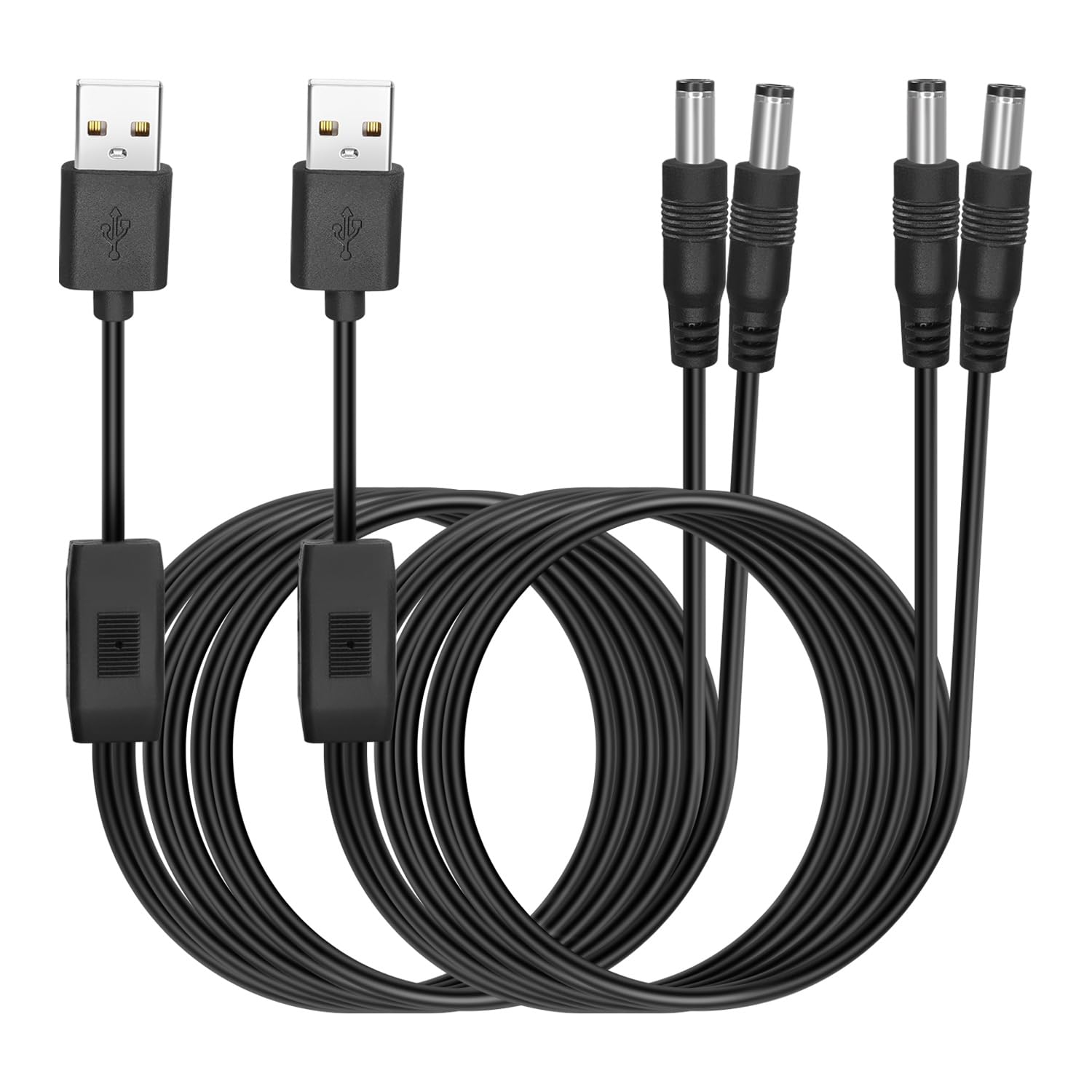 2PCS Câble d'alimentation USB à DC5521 Câble d'alimentation 5&nbsp;V USB à DC5521 Y Câble de recharge, 2,5&nbsp;A 5&nbsp;V USB A mâle à double c.c.