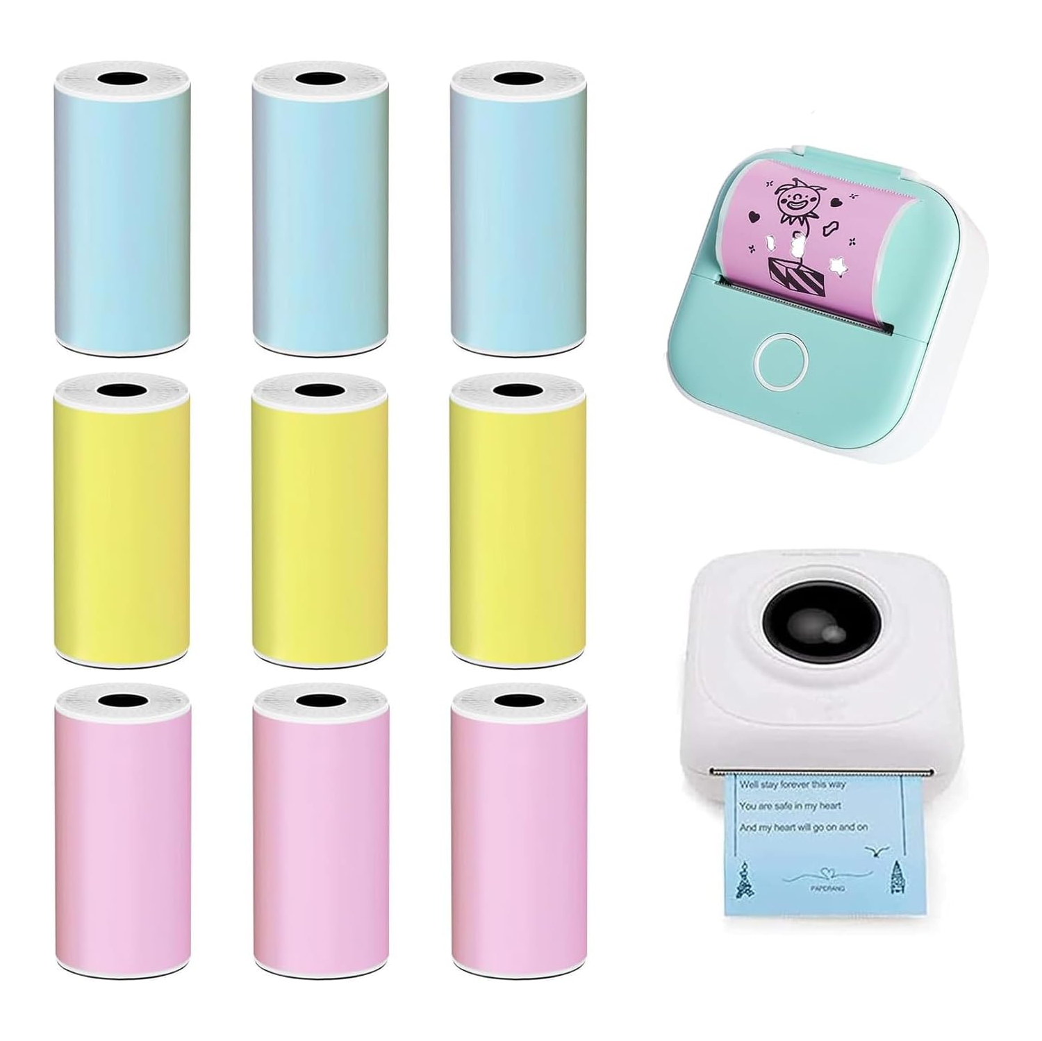 9 rouleaux de papier autocollant coloré pour imprimante, 57 feuilles de papier adhésif pour imprimante thermique 25&nbsp;mm pour imprimante PeriPage