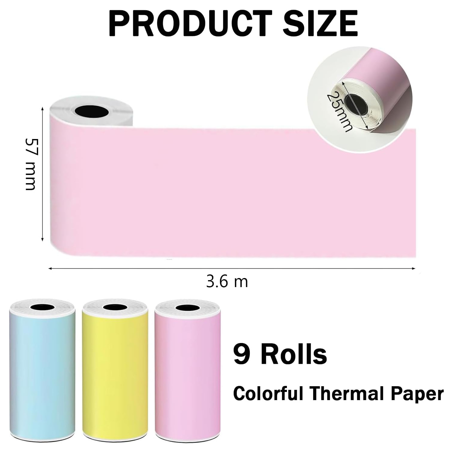 9 rouleaux de papier autocollant coloré pour imprimante, 57 feuilles de papier adhésif pour imprimante thermique 25&nbsp;mm pour imprimante PeriPage