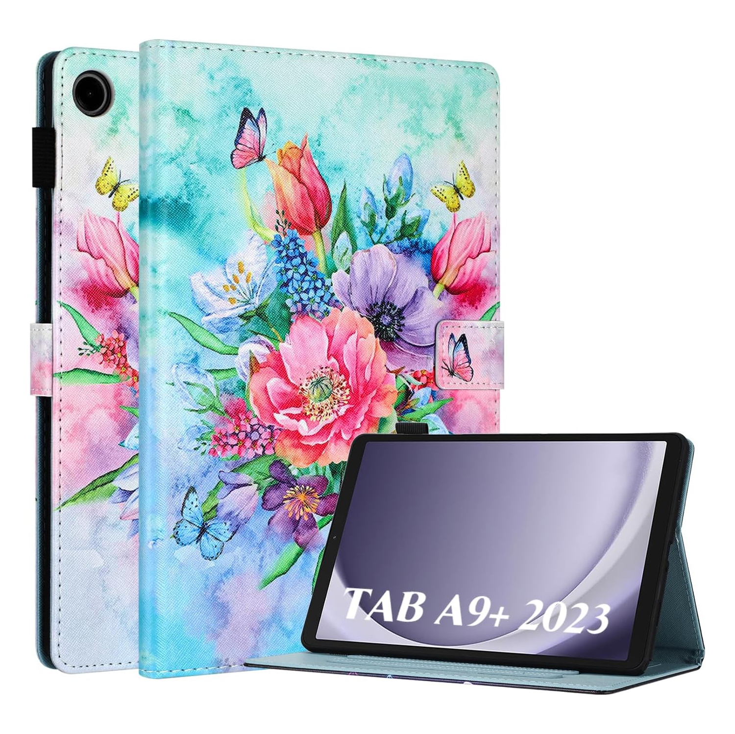 Étui pour Samsung Galaxy Tab A9 Plus / A9+ 11&nbsp;po 2023, étui en cuir PU avec porte-stylet S Pen, béquille à fente