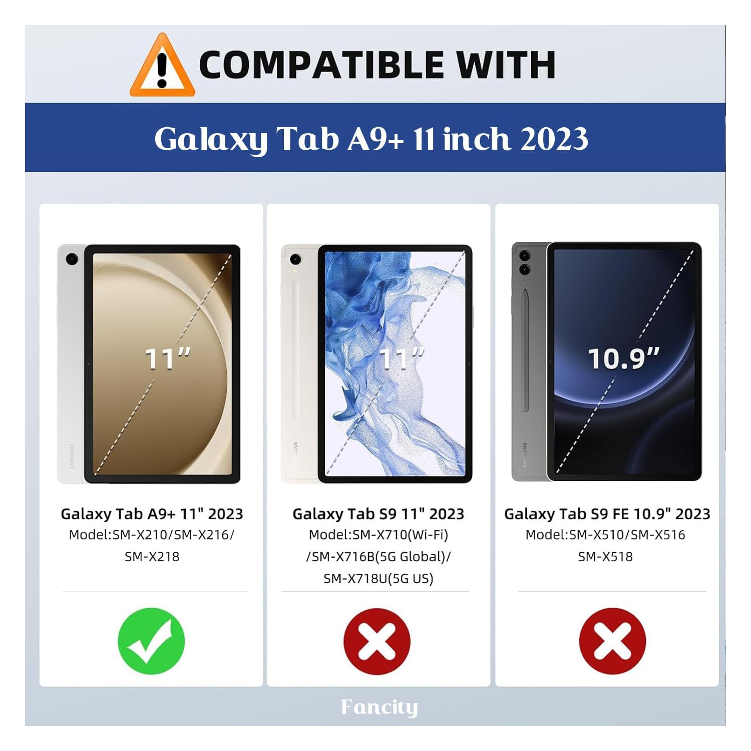 Étui pour Samsung Galaxy Tab A9 Plus / A9+ 11&nbsp;po 2023, étui en cuir PU avec porte-stylet S Pen, béquille à fente