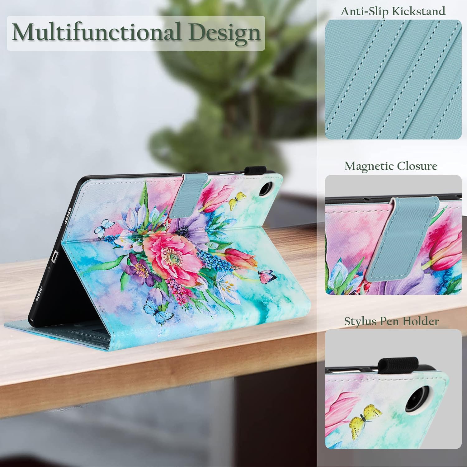 Étui pour Samsung Galaxy Tab A9 Plus / A9+ 11&nbsp;po 2023, étui en cuir PU avec porte-stylet S Pen, béquille à fente