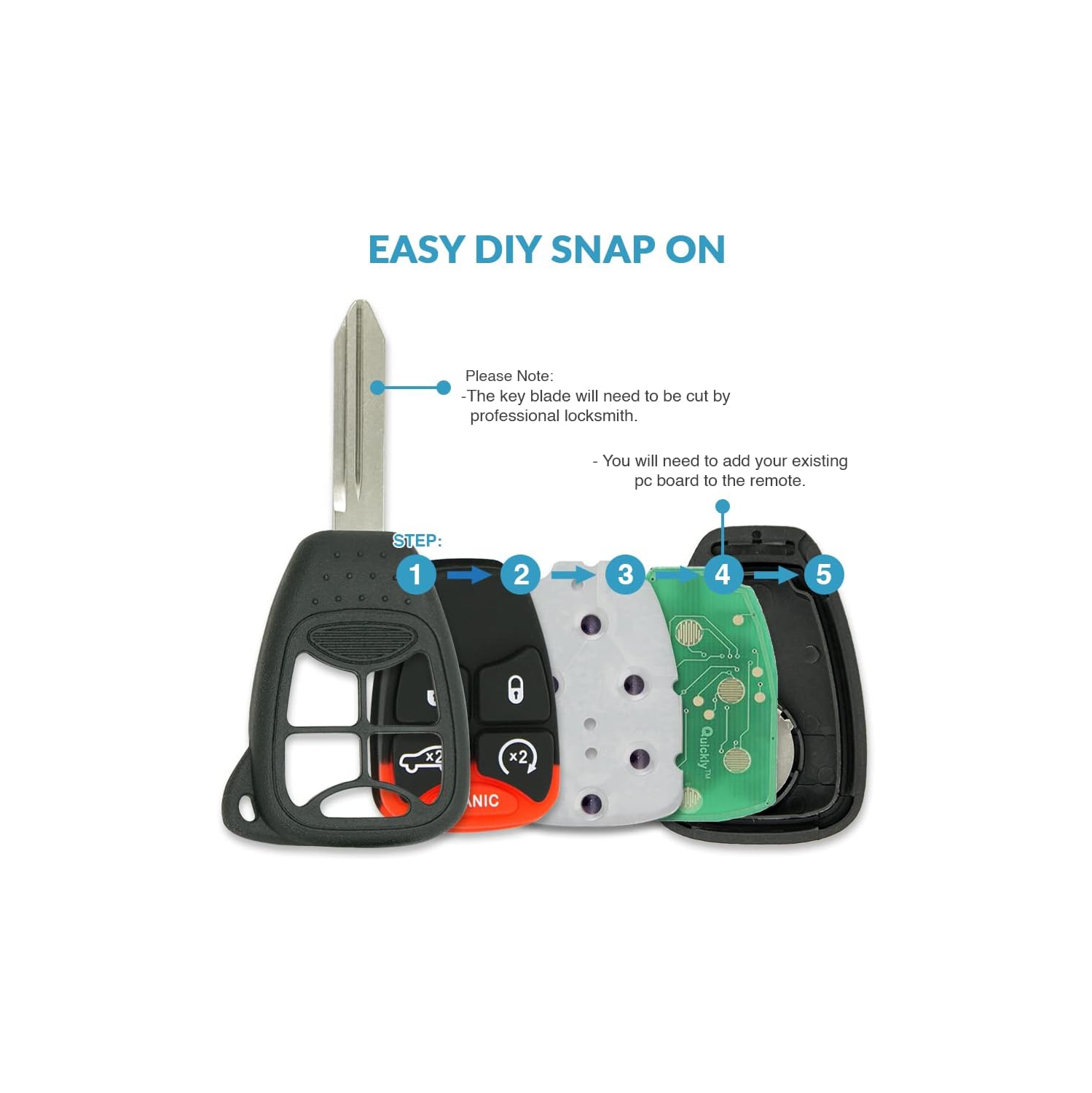 Replacement for 5 Button Remote Key Shell Chrysler Jeep Dodge OHT692427AA