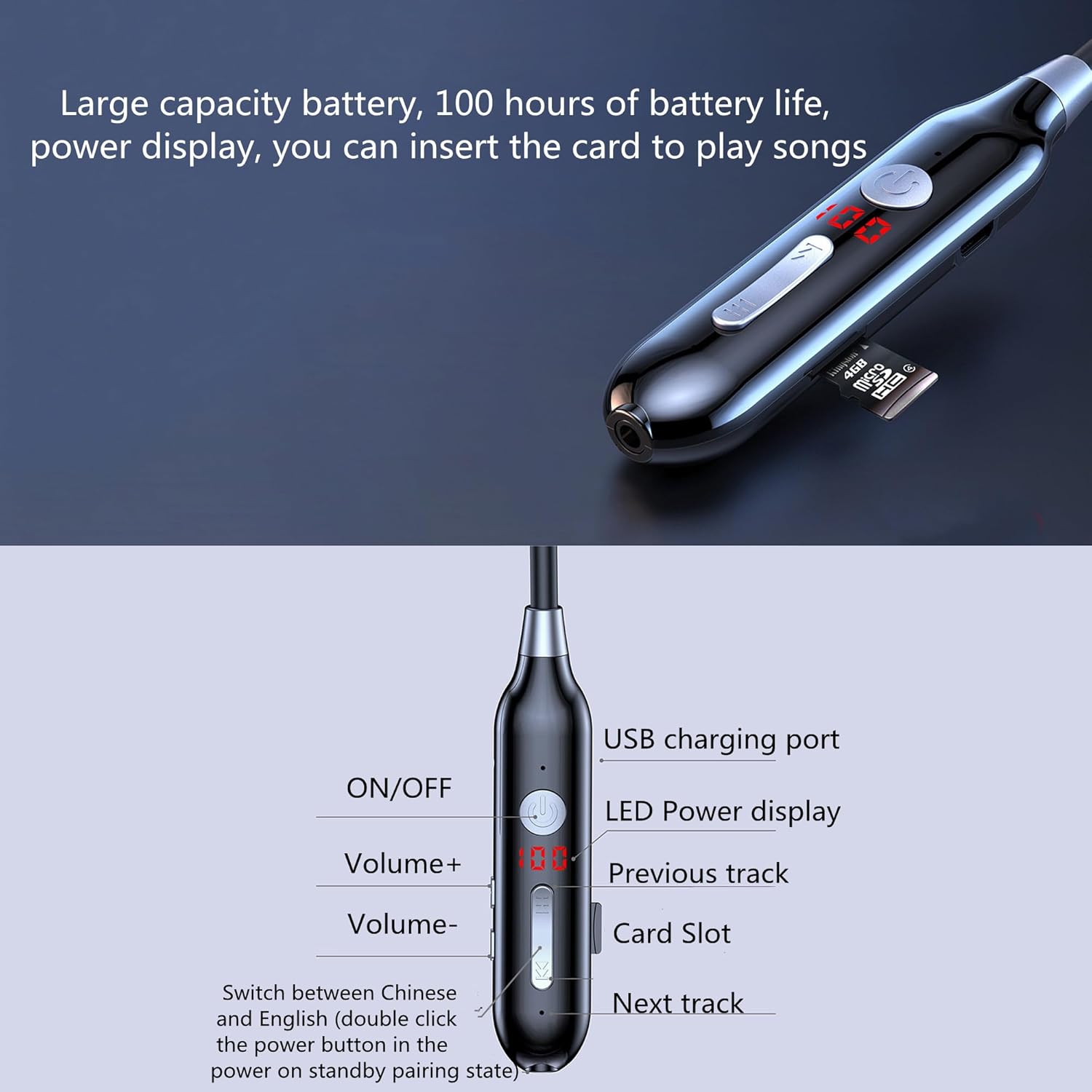 Bluetooth Headphones, Neck Bluetooth Headphone Sweat Resistant Earphones Noise Cancelling Stereo Volume