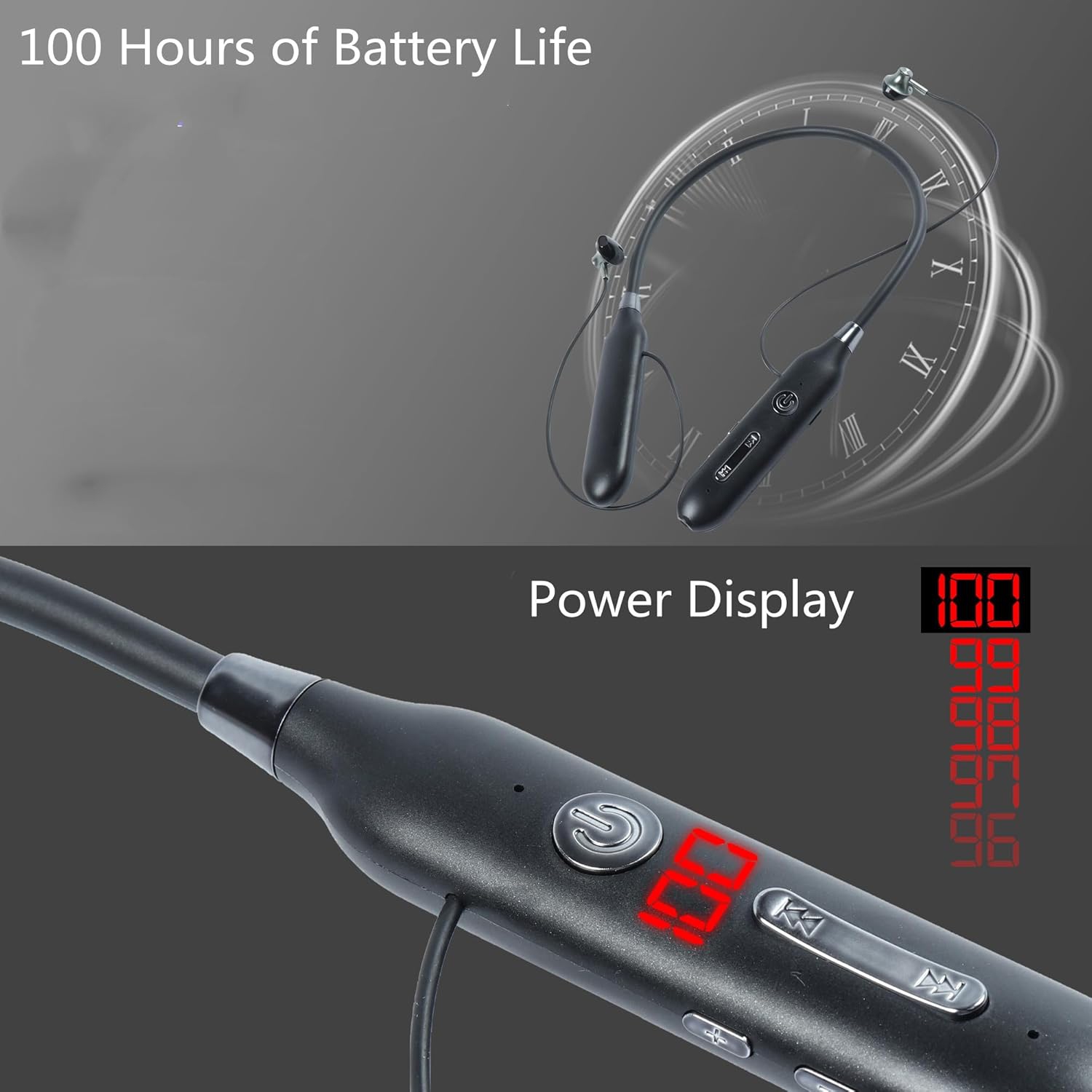 Bluetooth Headphones, Neck Bluetooth Headphone Sweat Resistant Earphones Noise Cancelling Stereo Volume