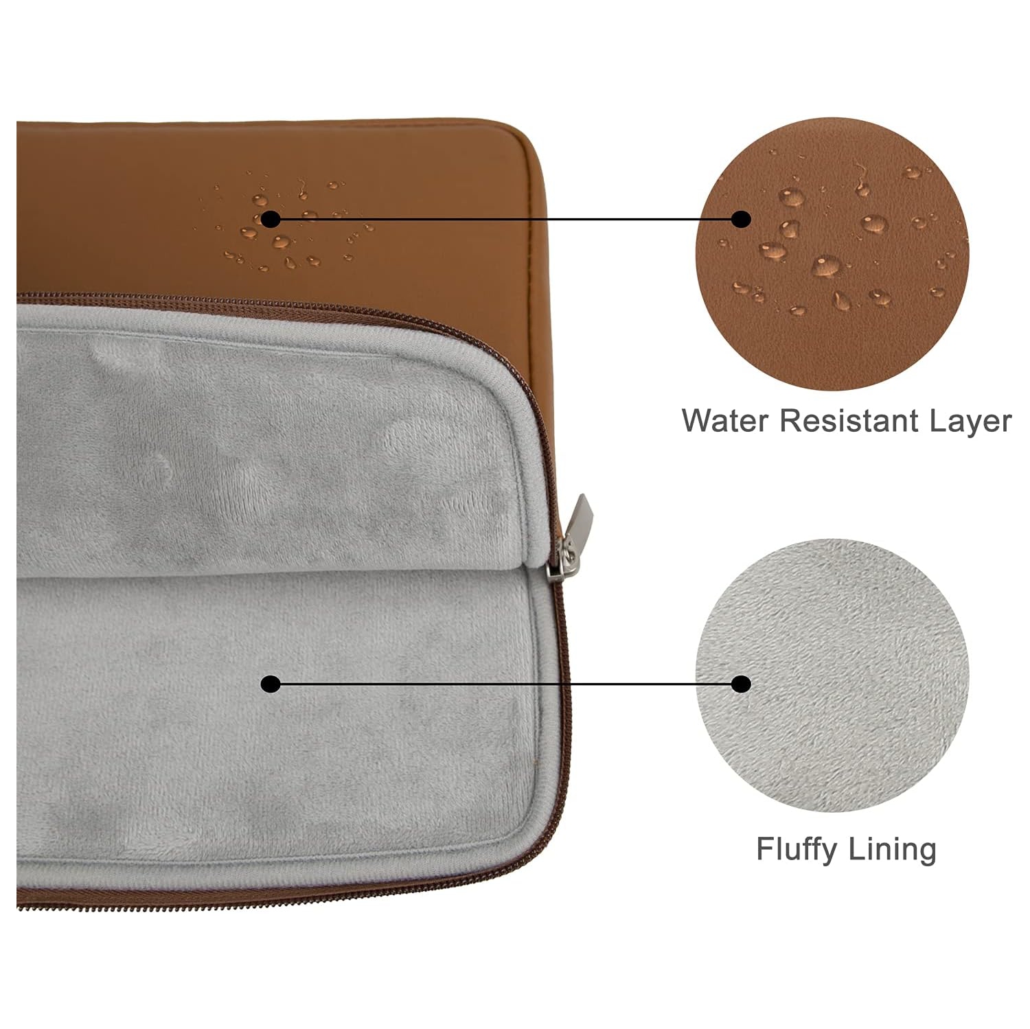 RAINYEAR 13.3 Inch Laptop Sleeve Soft PU Leather Case Water Resistant Padded Zipper Protective Carrying Bag Compatible