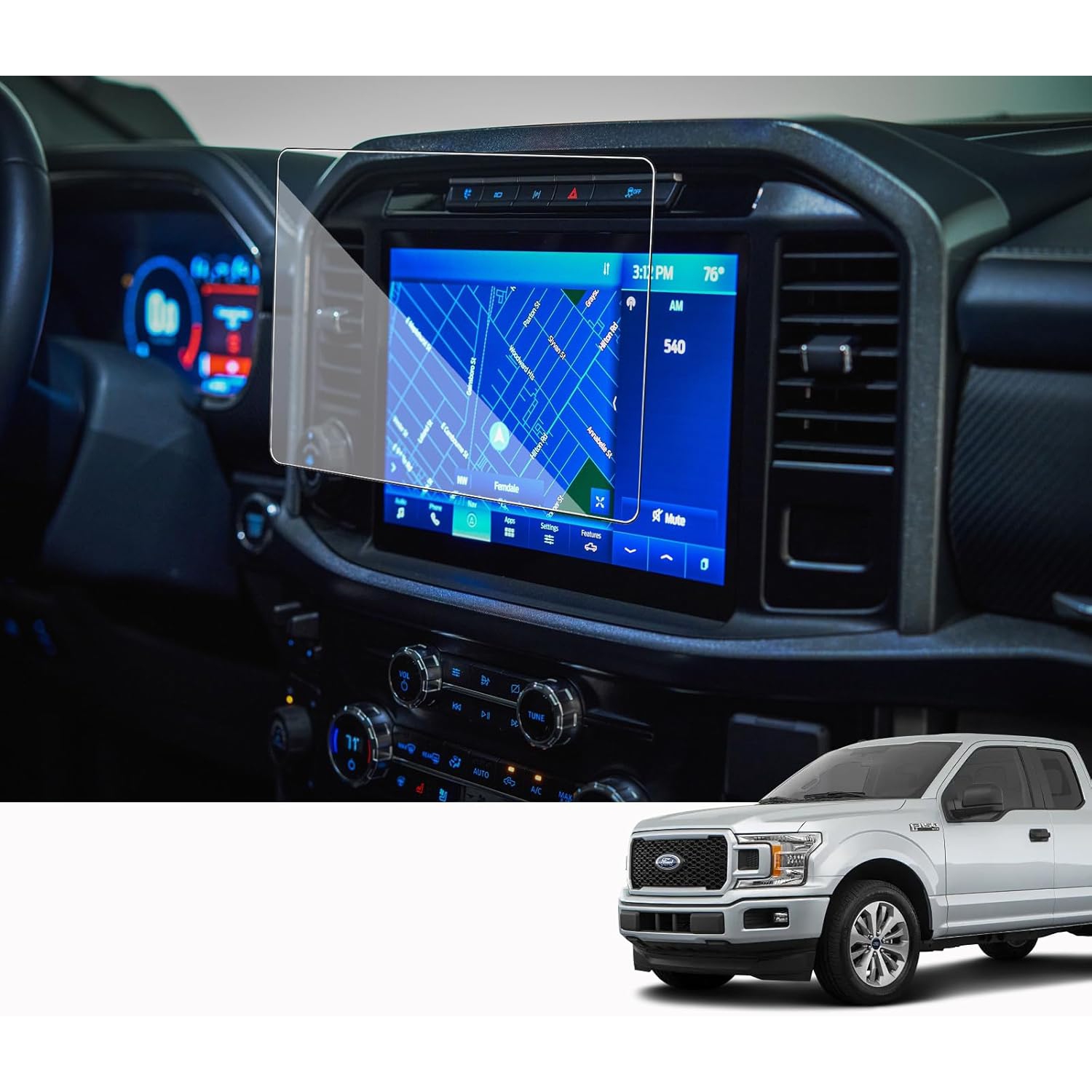 Tempered Gl for Ford F150 2022 2023 2024 12 inch, 9H Hardness Scratch Resistant Anti Glare Protective Film