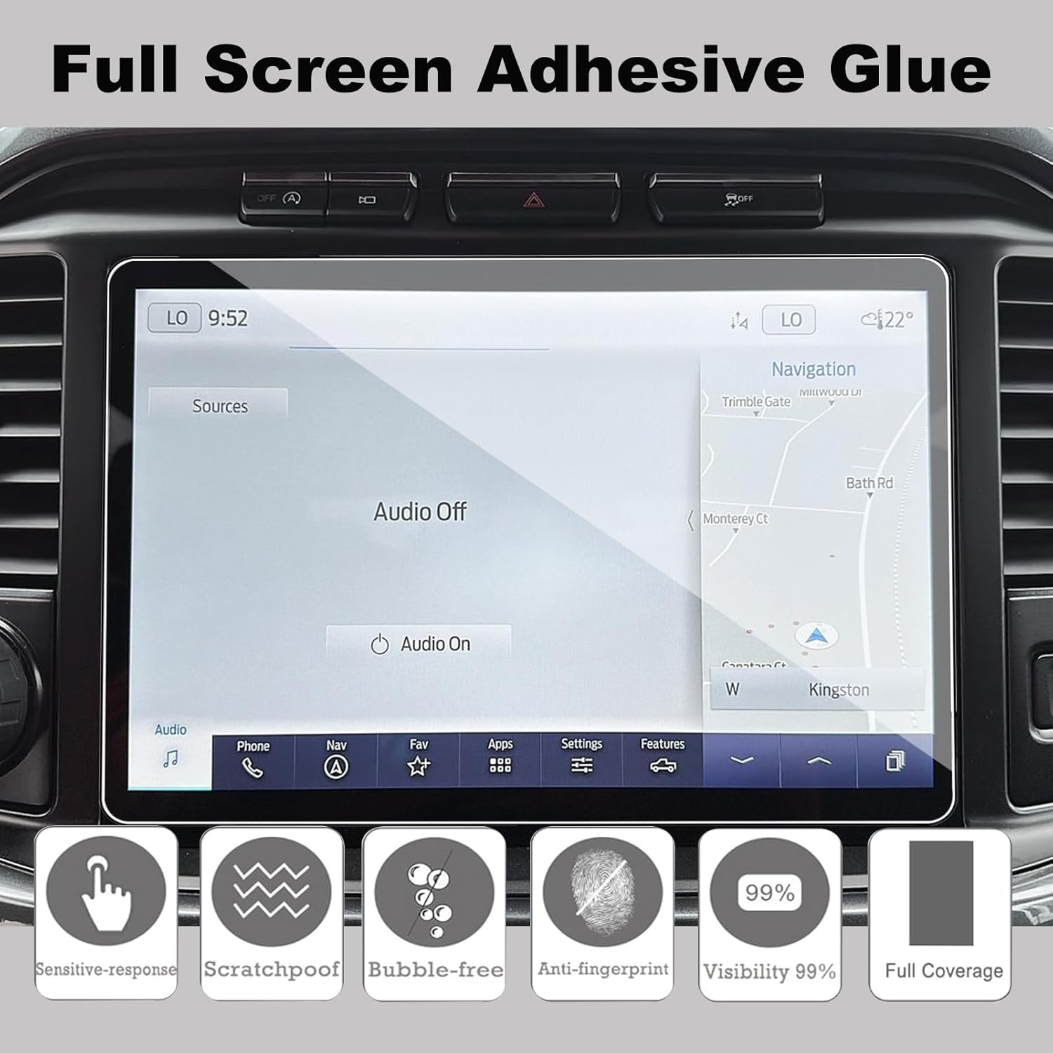 Tempered Gl for Ford F150 2022 2023 2024 12 inch, 9H Hardness Scratch Resistant Anti Glare Protective Film