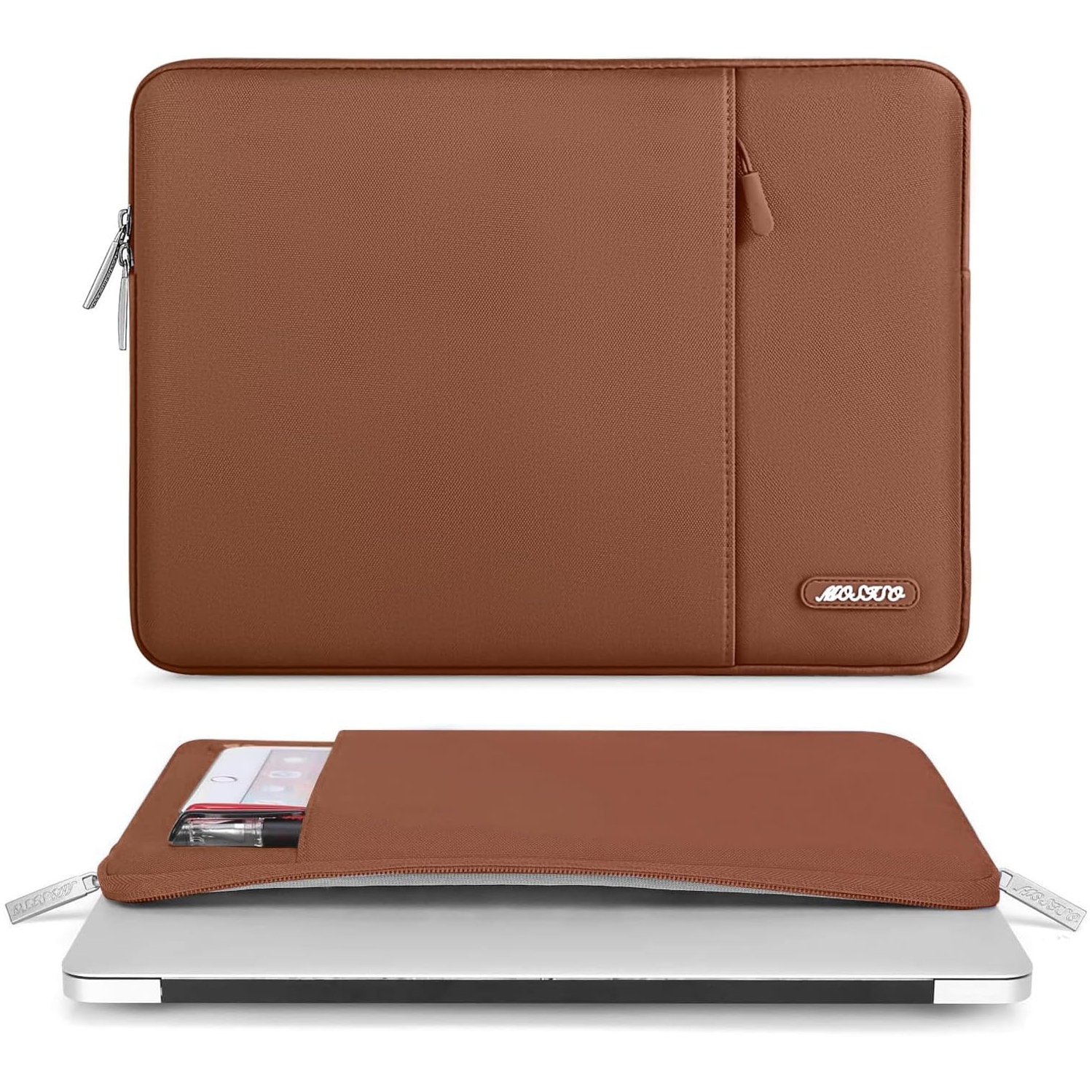 Laptop Sleeve Bag Compatible with Laptop 13.3 inch, Polyester Vertical Case with Pocket, Caramel Brown