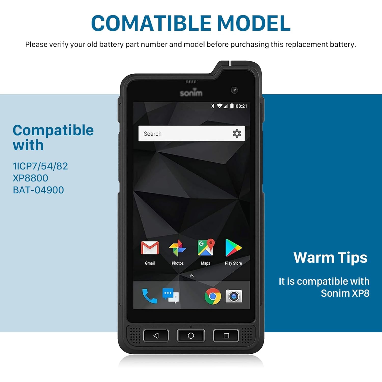 Y pour Sonim XP8,[5200&nbsp;mAh] Remplacement y pour Sonim XP8 XP8800 BAT-04900-01S.