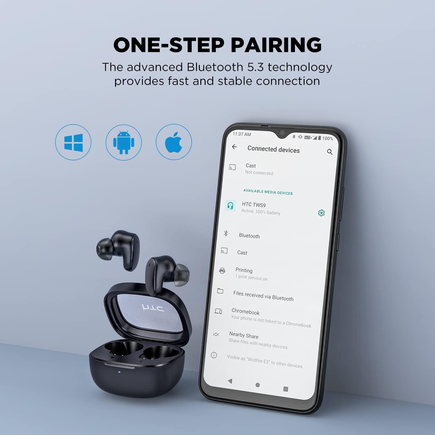 Écouteurs boutons Bluetooth 9, écouteurs bouton avec étui de chargement, 24 heures de jeu/jeu