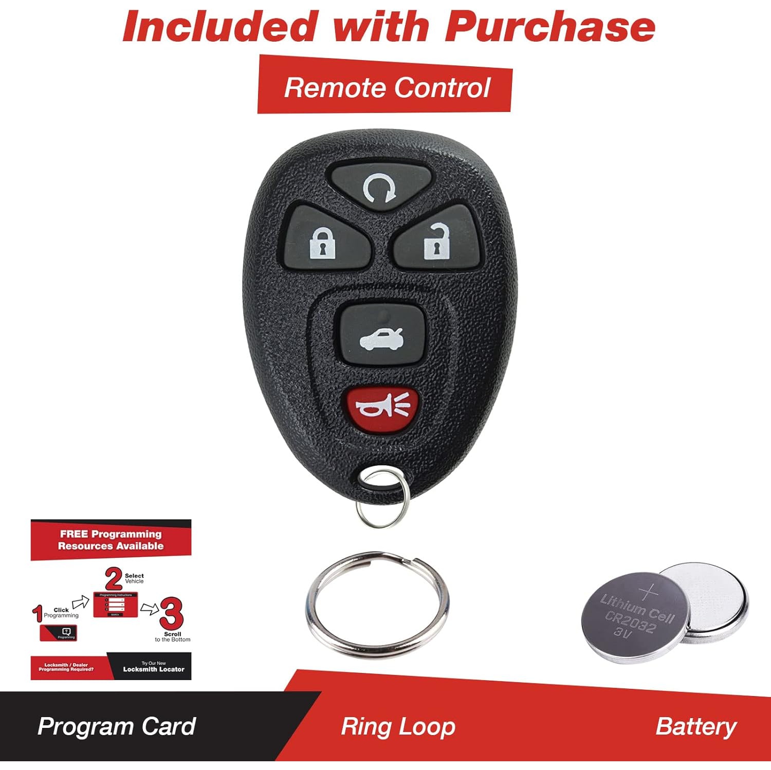 Replacement 5 Button Keyless Entry Remote Control Key Fob with Uncut Ignition Key Compatible