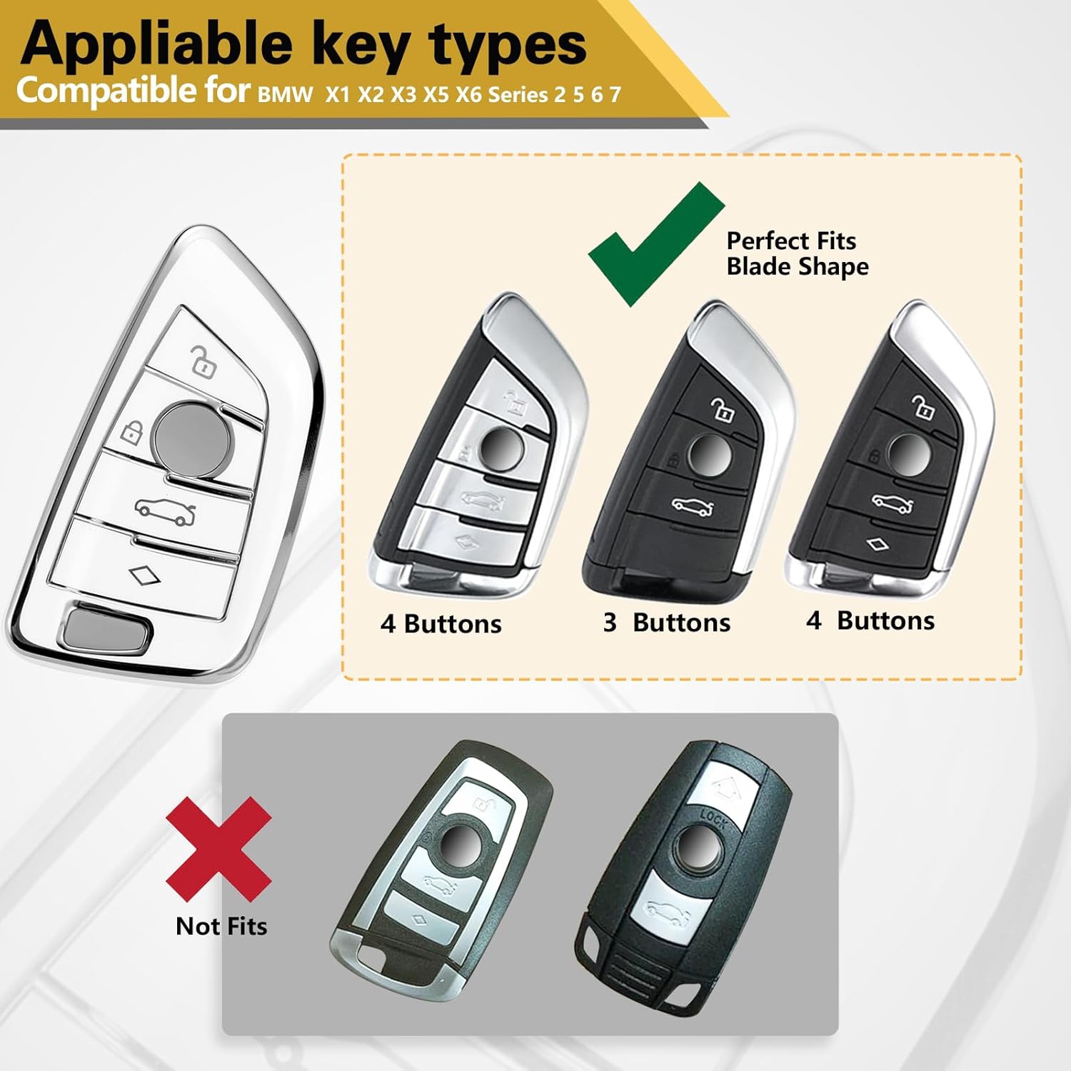 for BMW Key Fob Cover with Metal Braided Rope Keychain for Accessories, Upgraded Blade Shape Soft Key Case