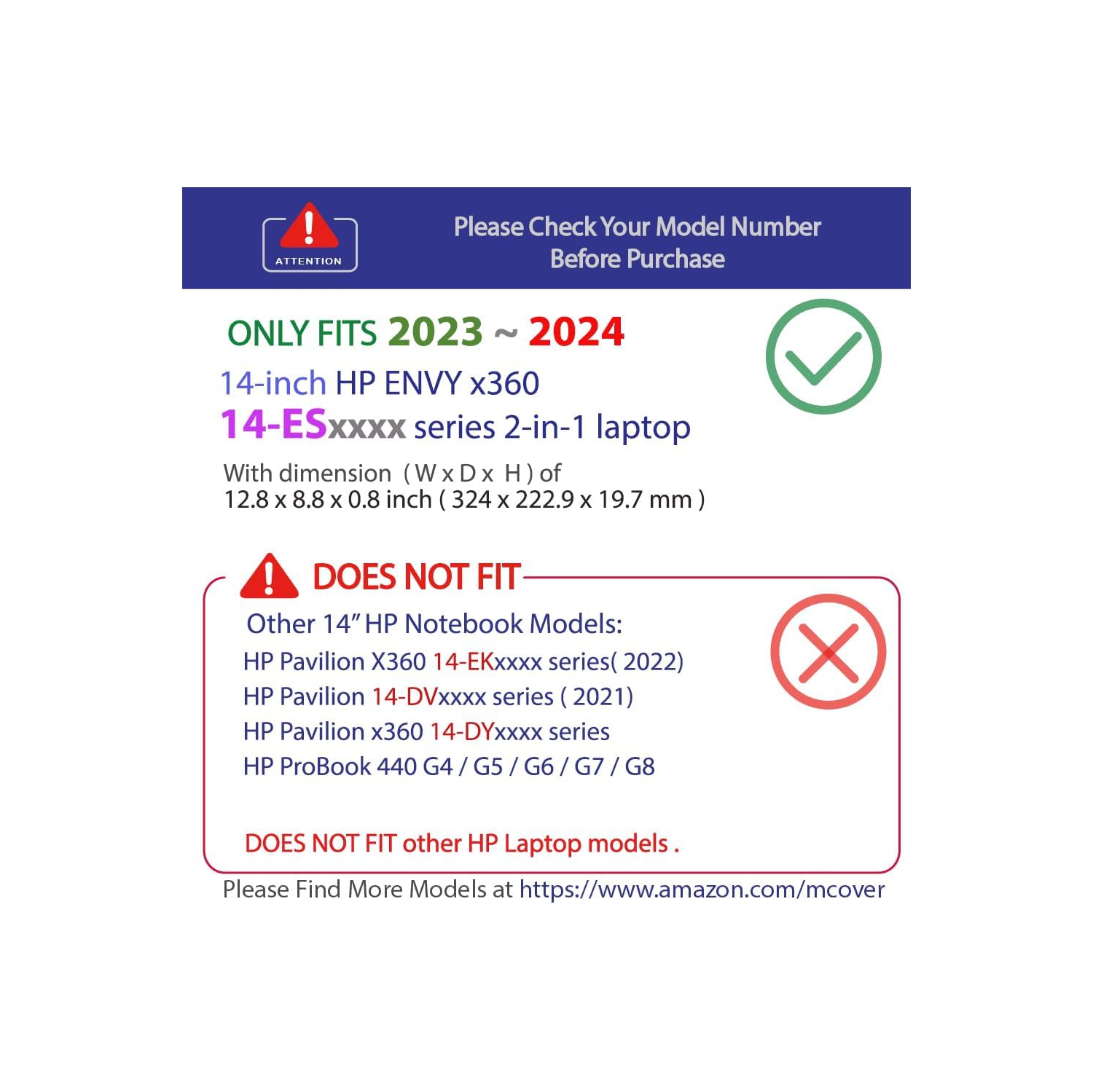 Hard Case ONLY Compatible for 2023~2024 14" HP Envy x360 14-ES0000 Series Laptop Computers (NOT Fitting Any