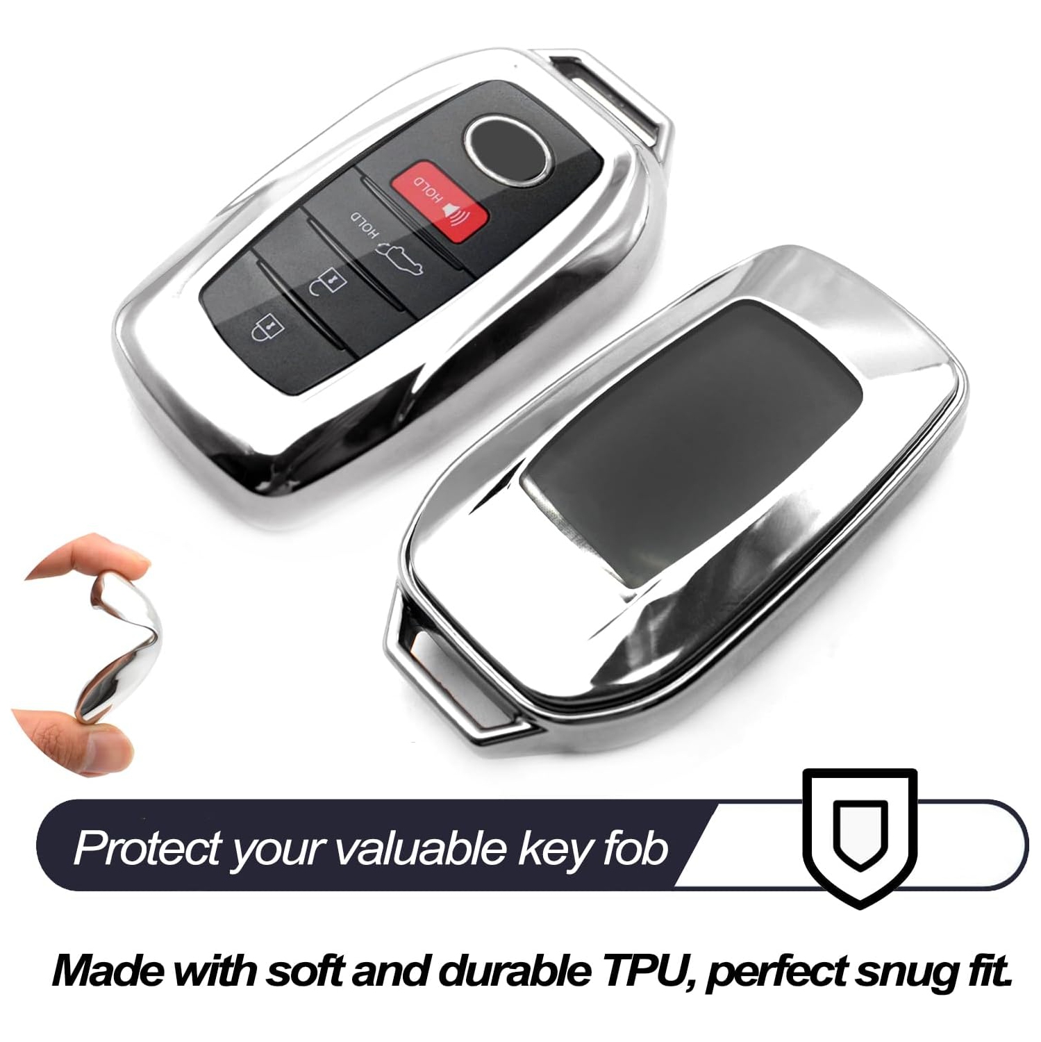 Compatible with 2022 2021 2020 Toyota Land Cruiser Sienna Venza RAV4 Prime Mirai Silver TPU Key Fob Cover Case