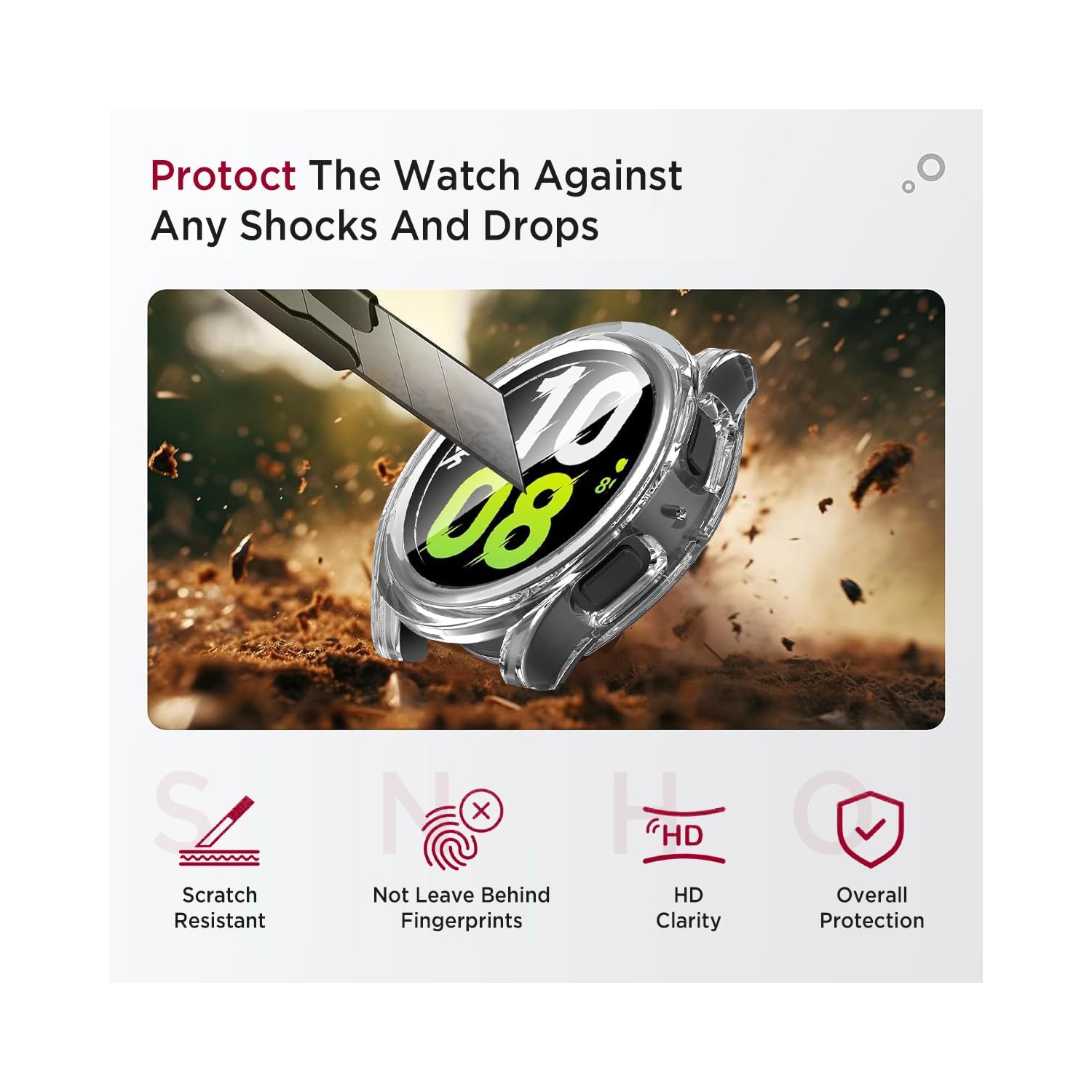 Compatible for Galaxy Watch 5 44mm / Galaxy Watch 4 44mm Waterproof Screen Protector Case,Hard PC Cover