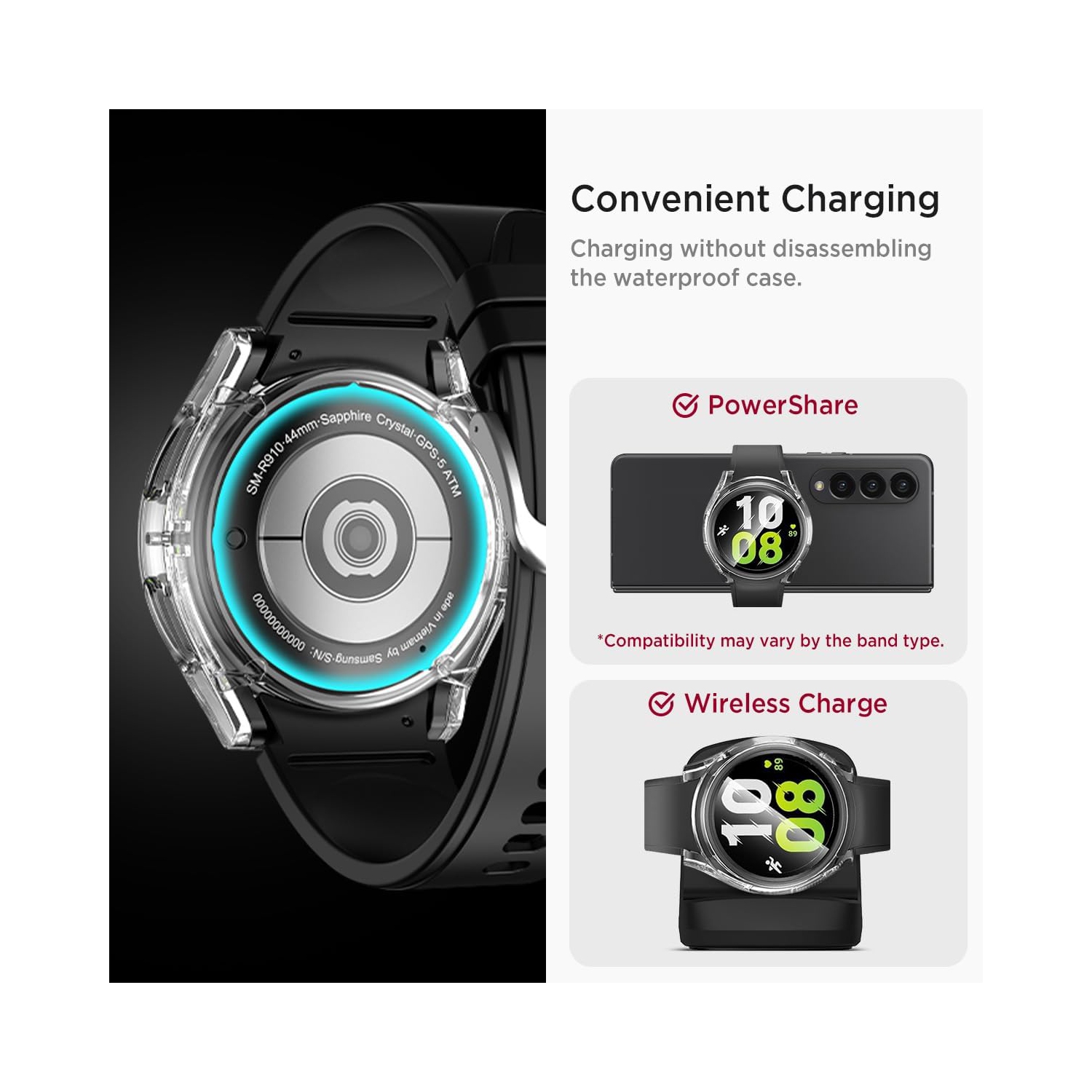 Compatible for Galaxy Watch 5 44mm / Galaxy Watch 4 44mm Waterproof Screen Protector Case,Hard PC Cover