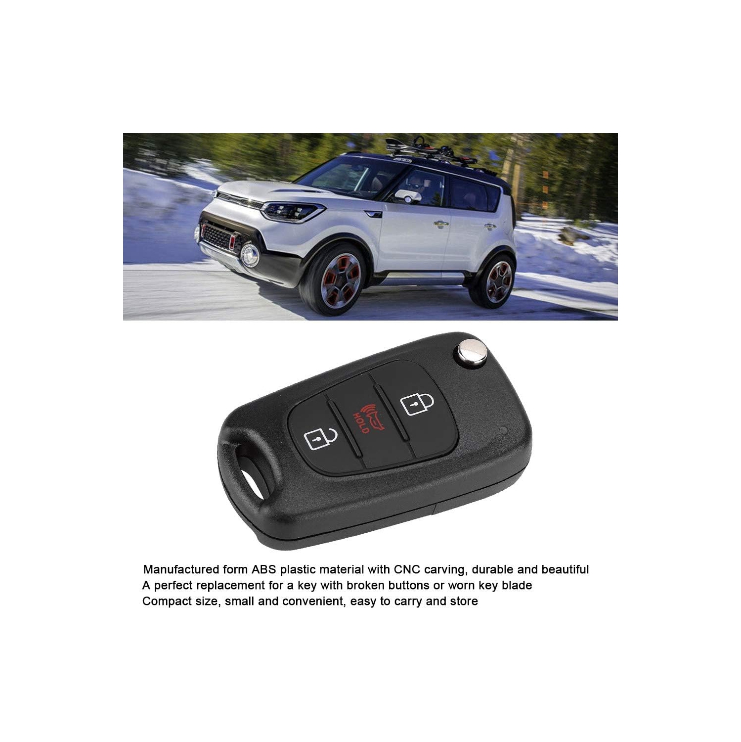 Key Fob Case, 3 Button Car Remote Flip Key Fob Case Protective Cover Shell Fit for KIA Soul 2012 2013