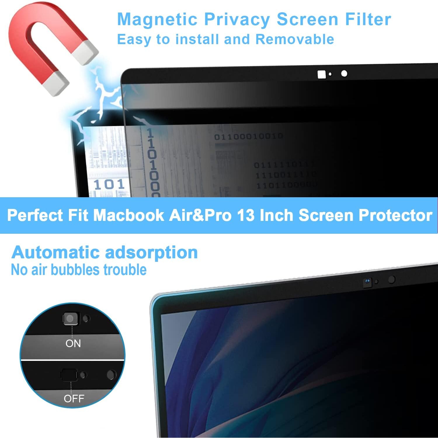 Privacy Screen Macbook Pro 13 Inch, Webcam Cover Slider Anti Blue Light Magnetic Privacy Screen Protector