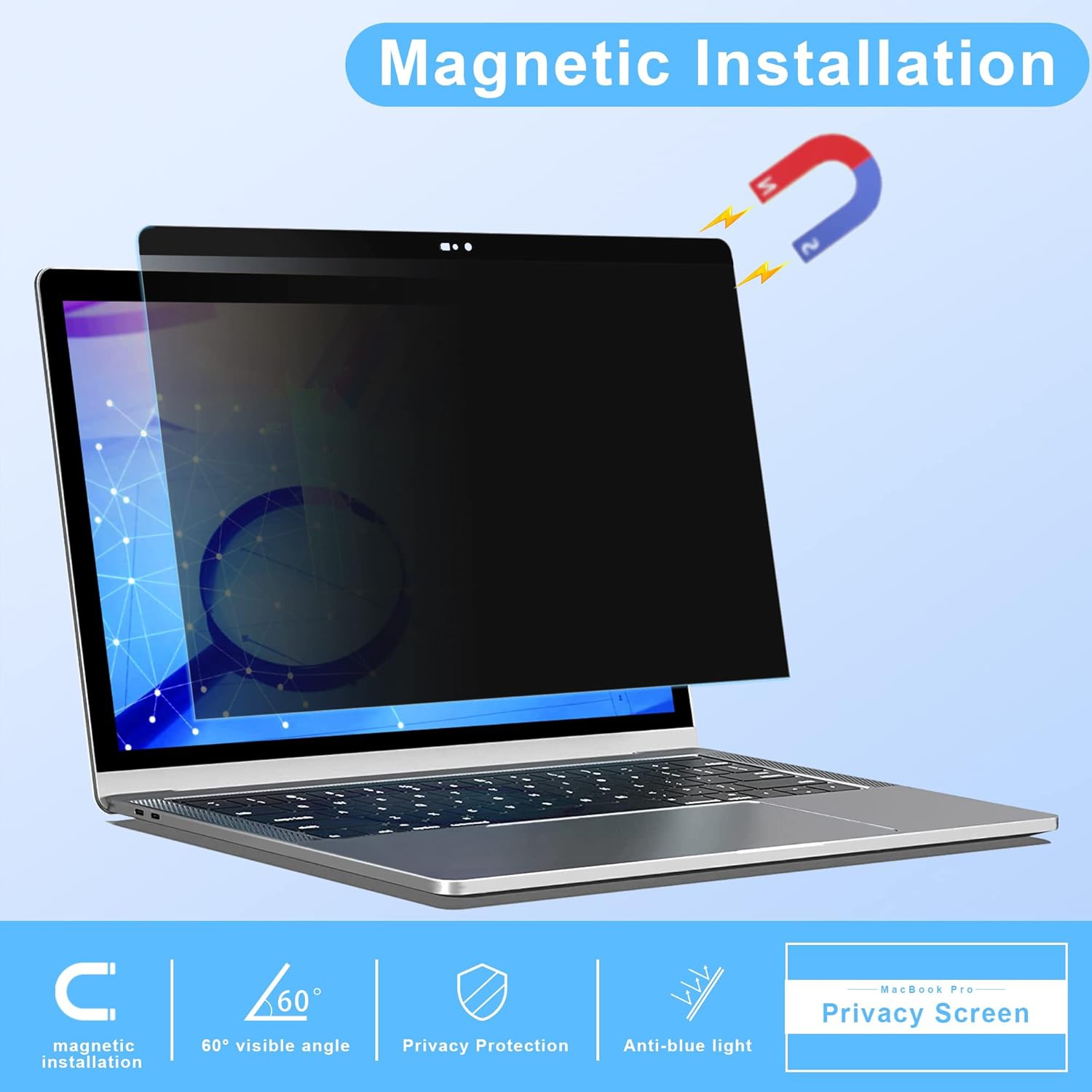 Privacy Screen Macbook Pro 13 Inch, Webcam Cover Slider Anti Blue Light Magnetic Privacy Screen Protector