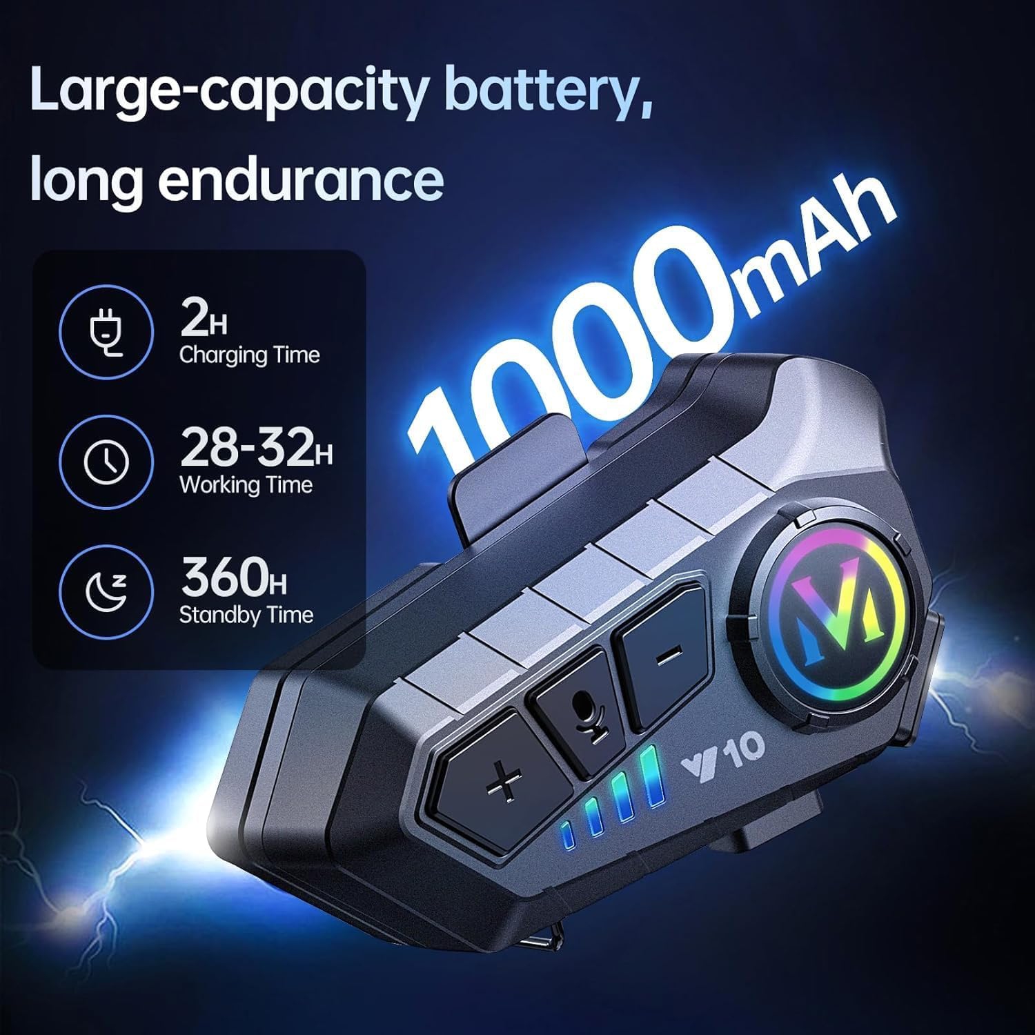 Casque de moto Bluetooth , Haut-parleur de casque de moto, Suppression du bruit CVC Musique stéréo automatique