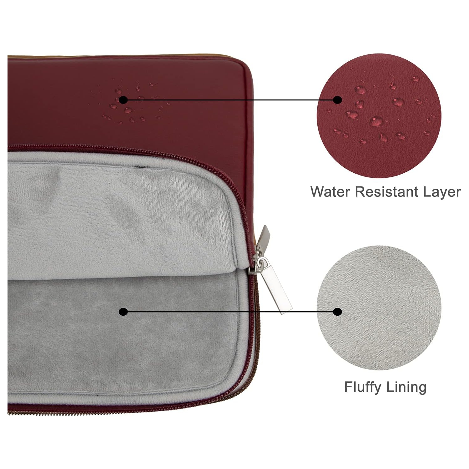 RAINYEAR 16 Inch Laptop Sleeve Soft PU Leather Case Protective Water Resistant Zipper Padded Cover Carrying Computer