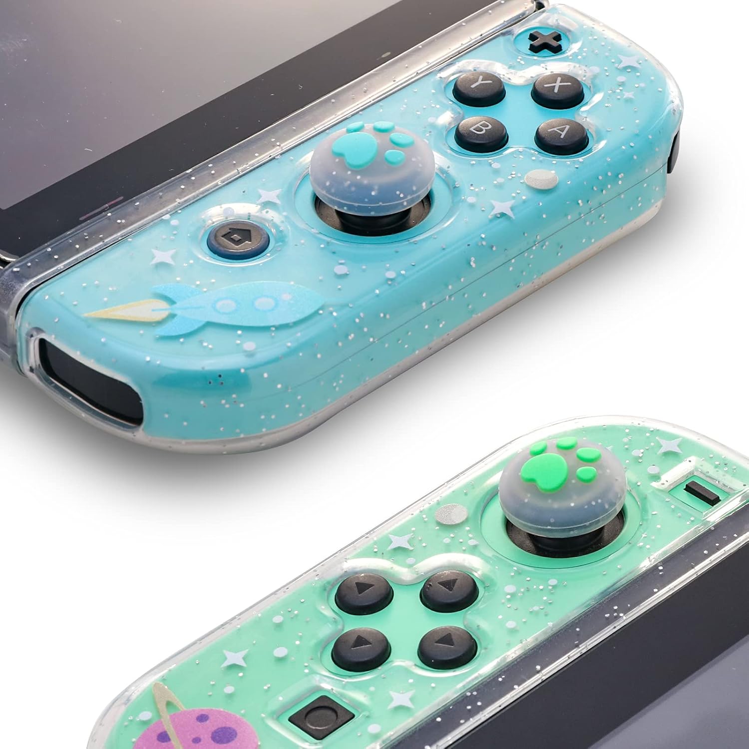 Étui transparent à paillettes Switch, étui en TPUR Switch, étui de protection Switch avec capuchons antidérapants Animal Crossing et verre trempé