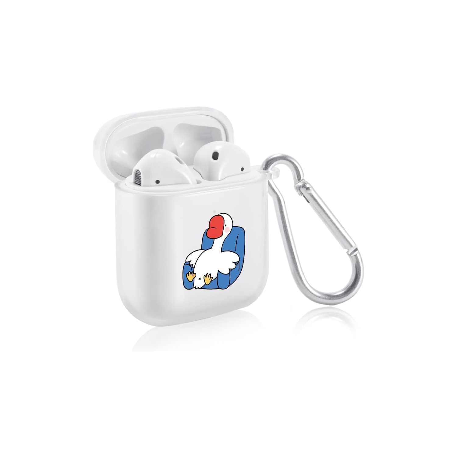 Cute Case for Airpods 1 &2, Transparent Clear Protective Soft TPU Cover, Duck Pattern Design Animal Fun Cases
