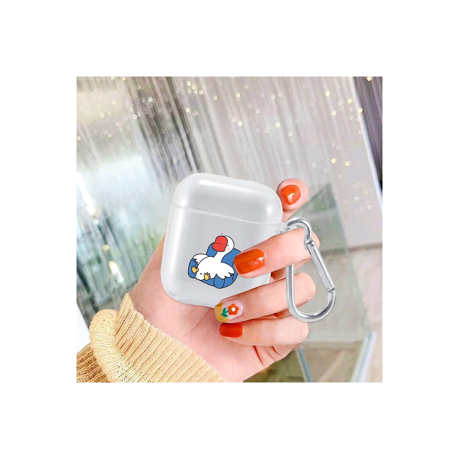 Cute Case for Airpods 1 &2, Transparent Clear Protective Soft TPU Cover, Duck Pattern Design Animal Fun Cases